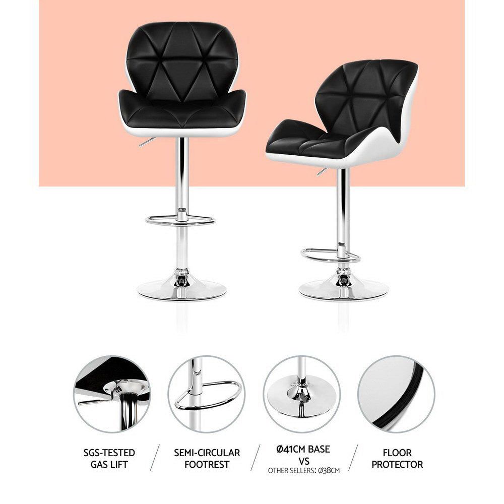 Adjustable Height Black & White Leather Bar Stools with Gas Lift - Perfect for Kitchen Islands, Home Bars, and Dining Areas