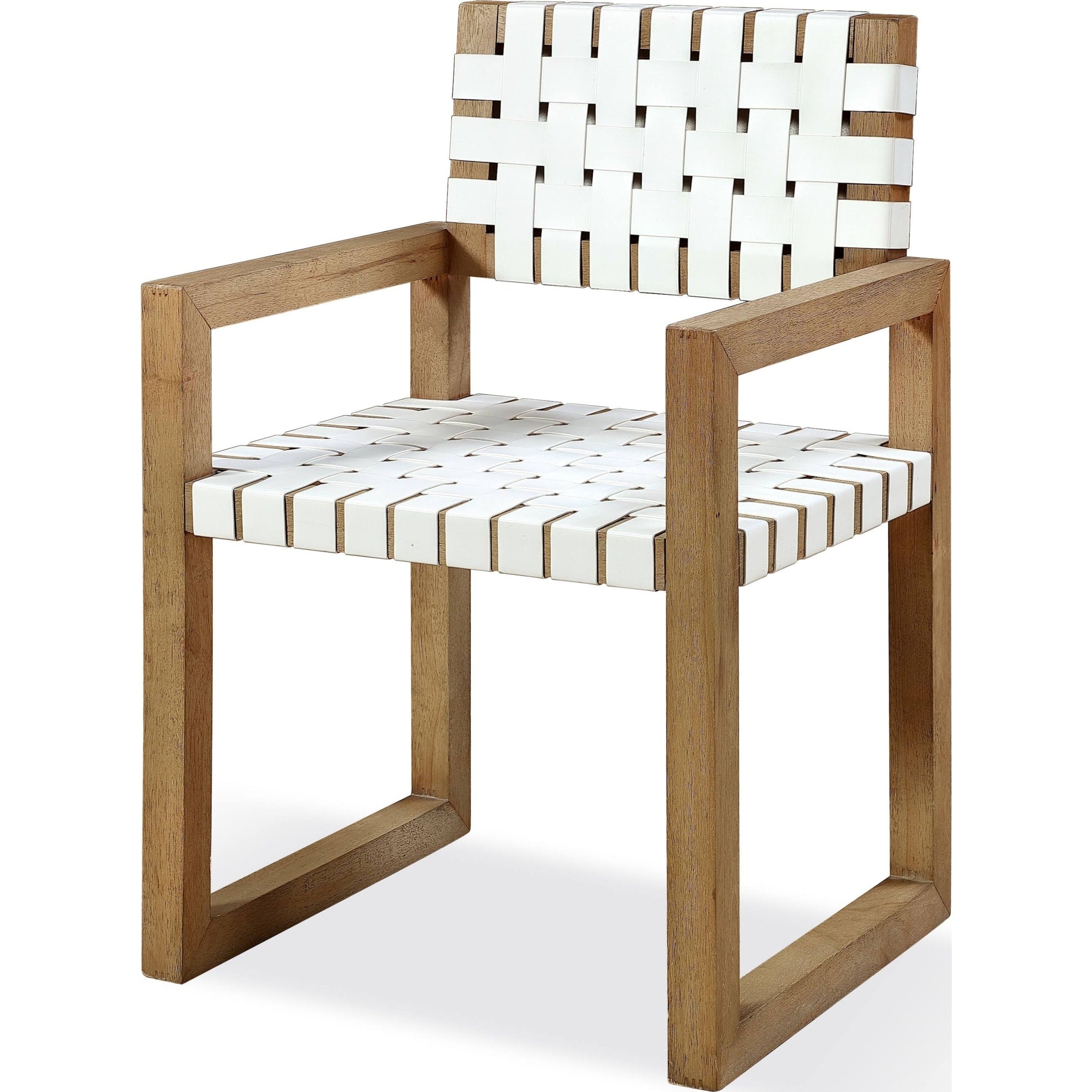 Handcrafted Woven Leather & Solid Wood Dining Arm Chair - White & Bisque Finish | Elegant Home Dining Room Furniture for Kitchen, Dining Set & Entertaining