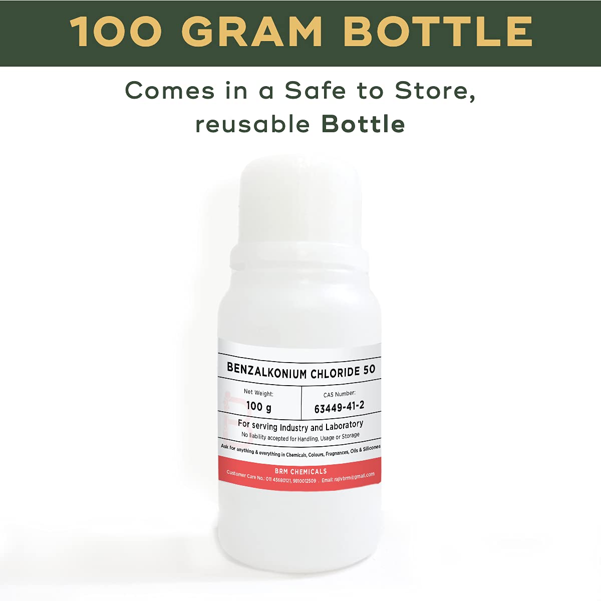 BRM Chemicals Benzalkonium Chloride 50 Liquid - 100g for Cosmetic & DIY Personal Care | Soap, Shampoo, Lotion Making | Face, Hair, Skin & Body Moisturizer | Antimicrobial & Preservative Agent for Homemade Beauty Products (Pack of 1)