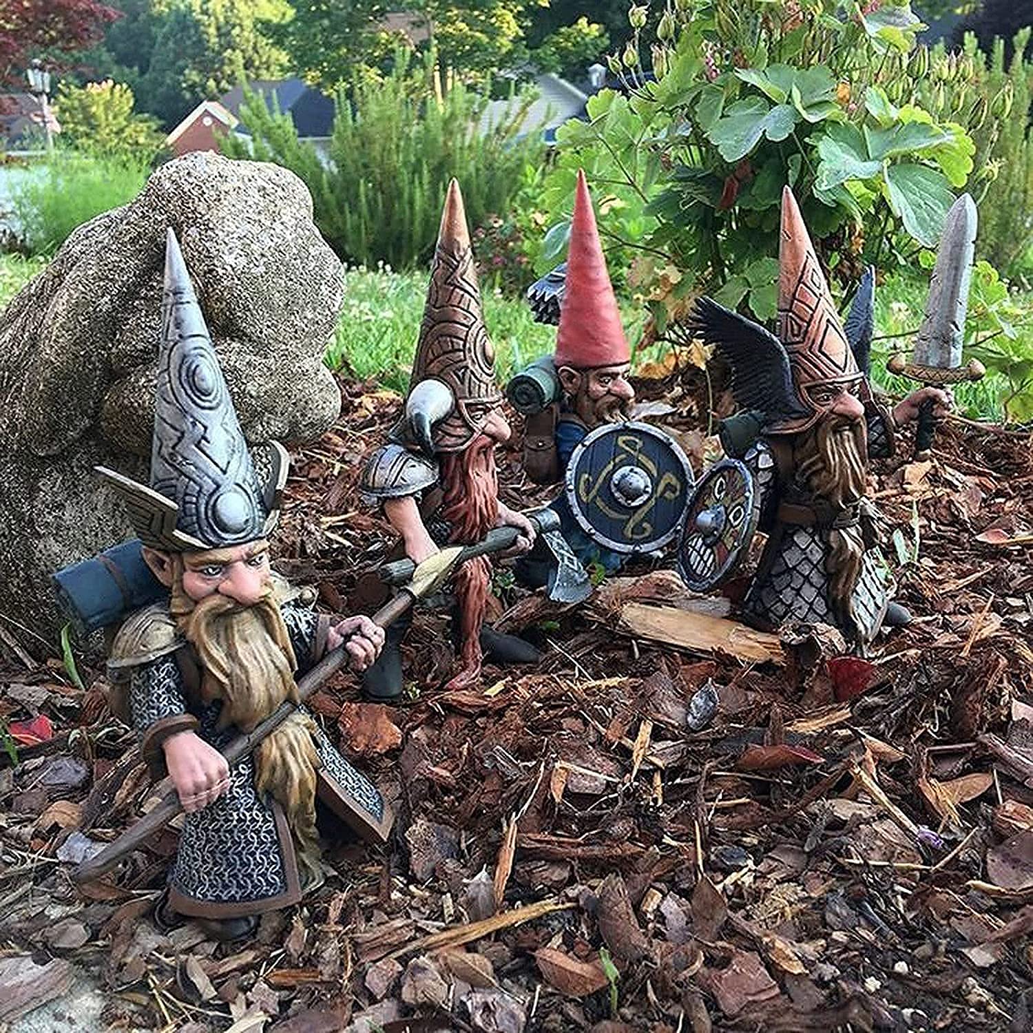 Medieval Warrior Garden Gnome Statue - Resin Outdoor Decor for Yard & Garden Clearance - Perfect for Fantasy Themed Gardens, Halloween Decor, and Unique Home Landscaping