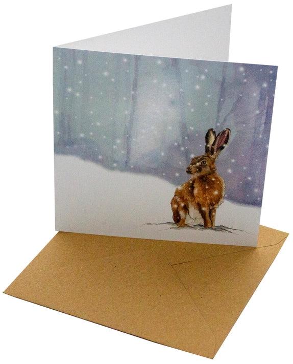 Christmas Brown Hare Greeting Card - Festive Holiday Card with Cute Rabbit Design for Xmas Wishes, Birthday, Thank You & Special Occasions (Pack of 10)