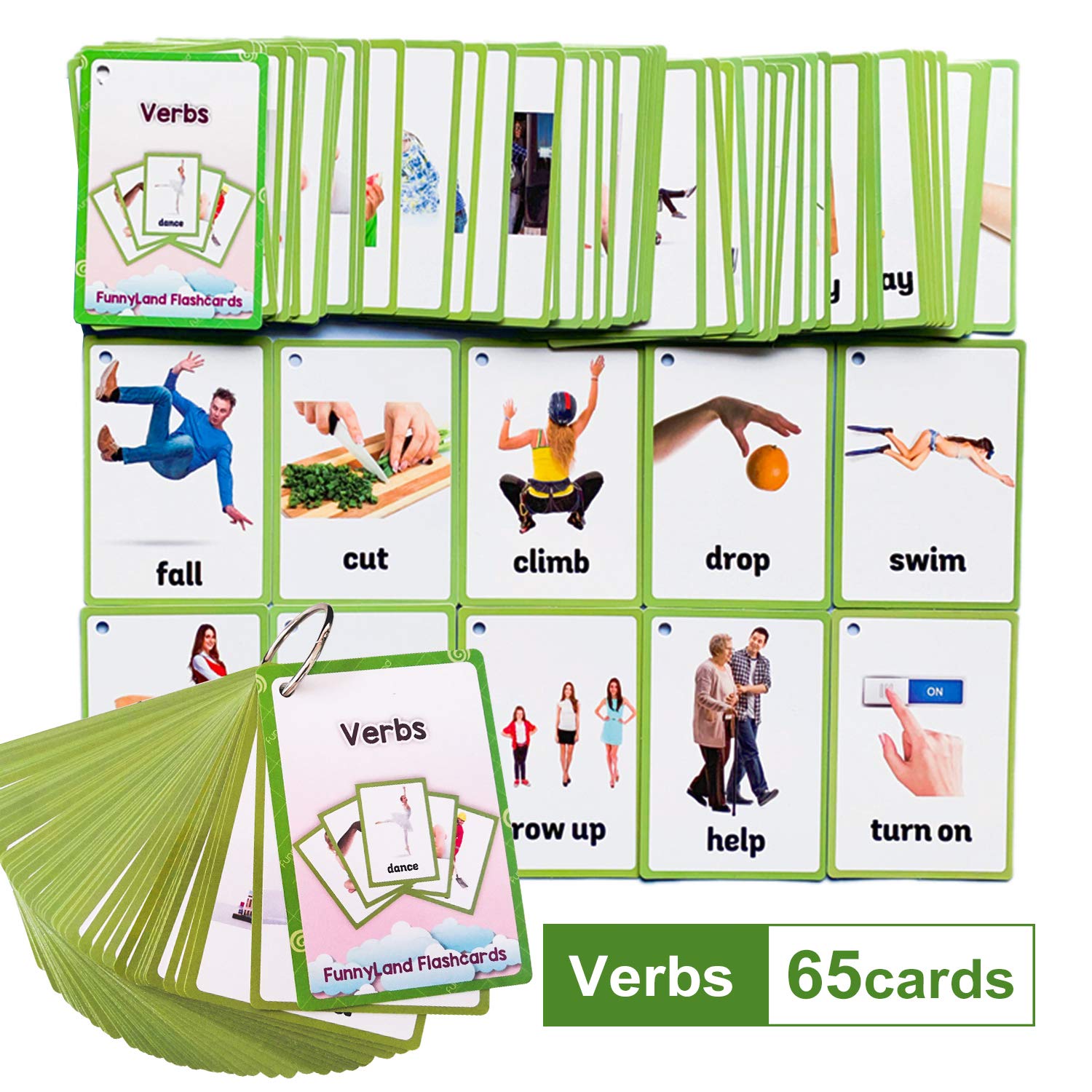 Educational English Verb Flash Cards for Kids - Preschool Learning Toys, Pocket-Sized Vocabulary Cards for Toddlers & Children | Perfect for Homeschooling, Classroom Activities & Early Childhood Development