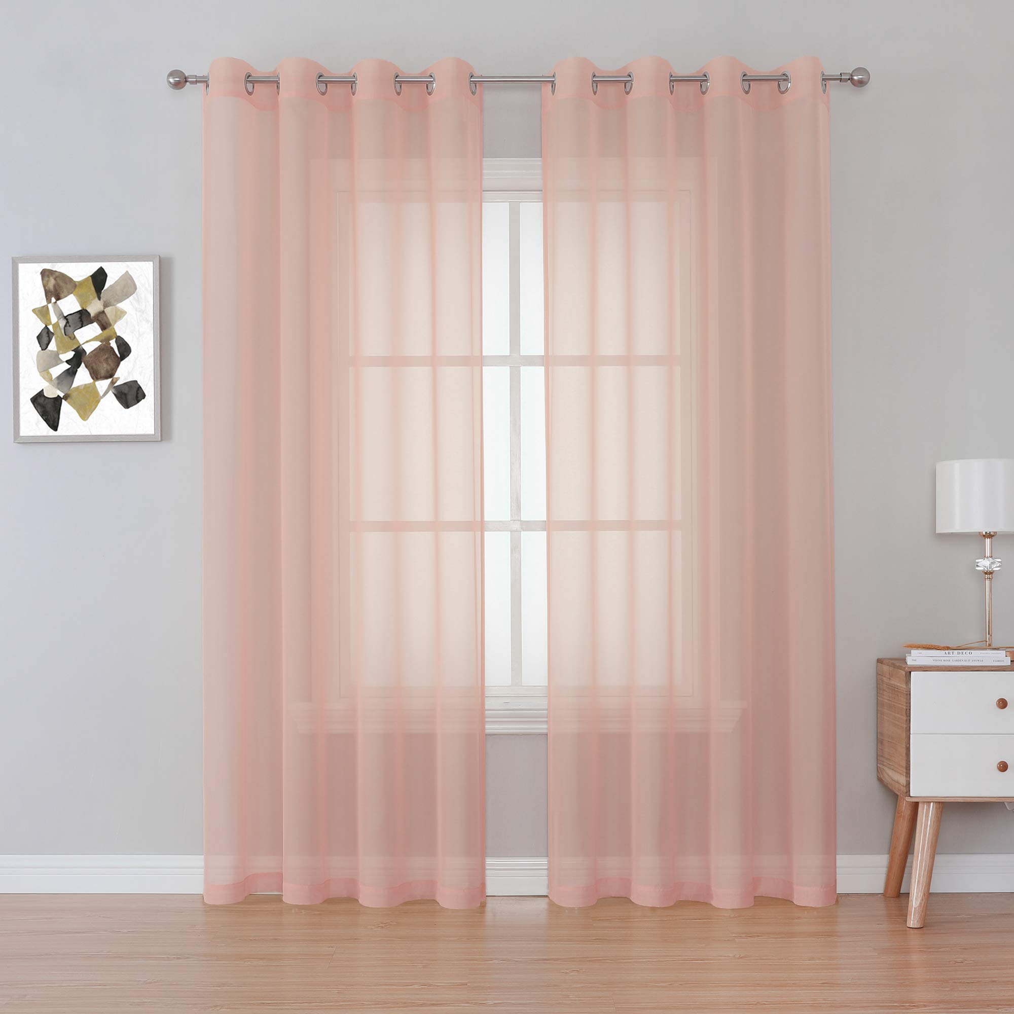 2 Panels Pink Sheer Voile Curtains 84 Inch Length for Girls Bedroom & Kids Room Decor - Lightweight Window Drapes for Bed Canopy, Wedding Party Backdrop (54