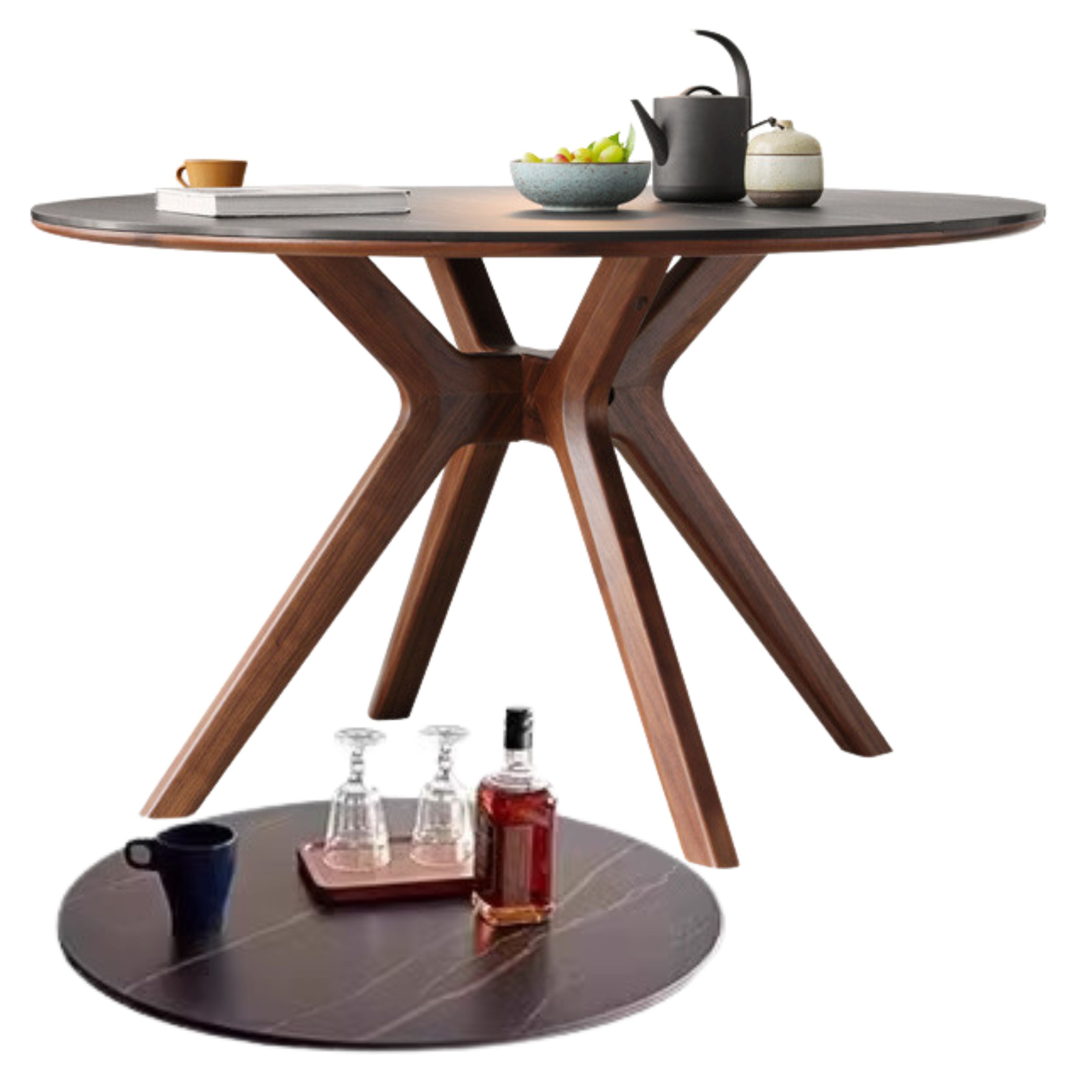 Premium Black Walnut Solid Wood Round Dining Table - 42 Inch Natural Wooden Kitchen Table for 4-6 People - Perfect for Family Dinners, Kitchen Islands & Dining Rooms