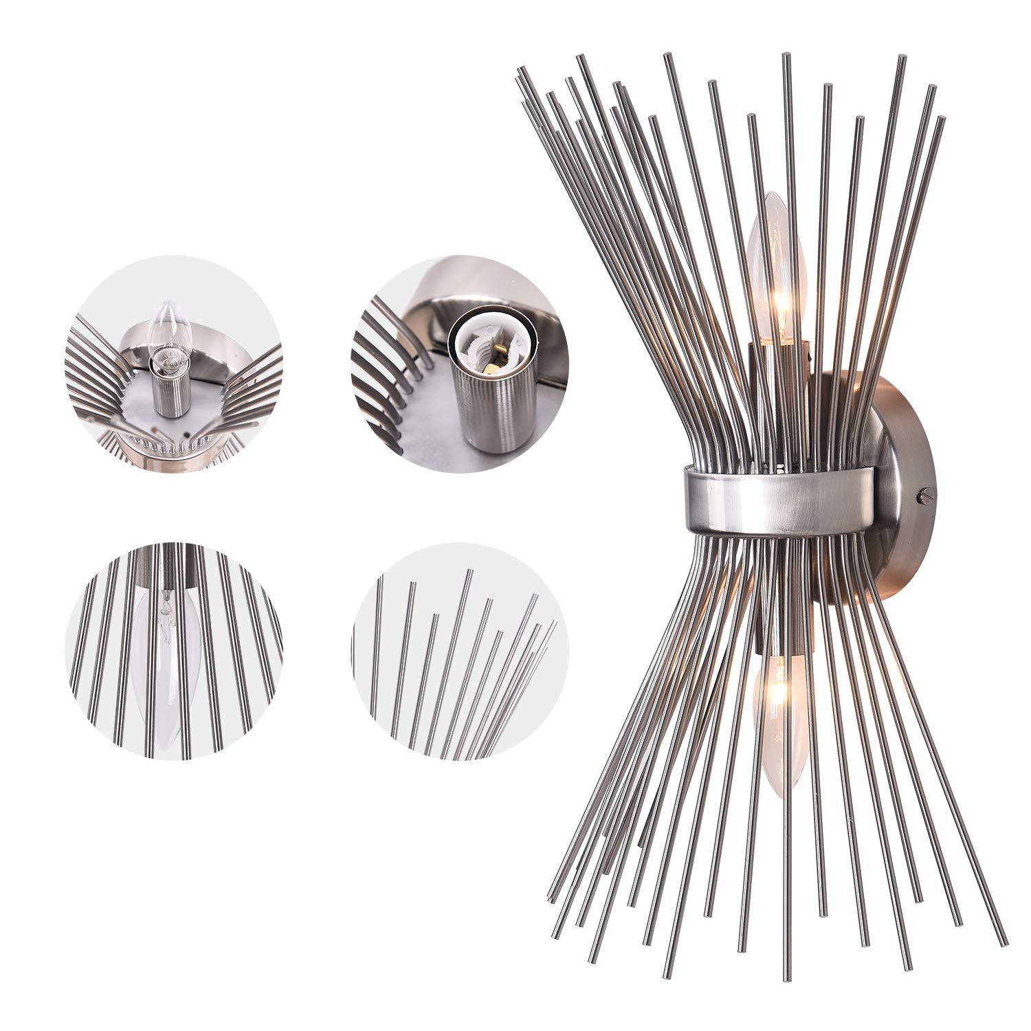 EDISLIVE 2-Bulb Vanity Light - Mid-Century Modern Starburst Wall Sconce Lamp - Sunburst Bathroom Lighting for Powder Room, Bedroom & Bathroom - Perfect for Vanity Mirrors and Makeup Areas