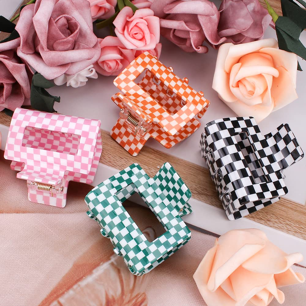 Ahoney 4 Pack Checkered Hair Claw Clips for Thin & Thick Hair - Small 2