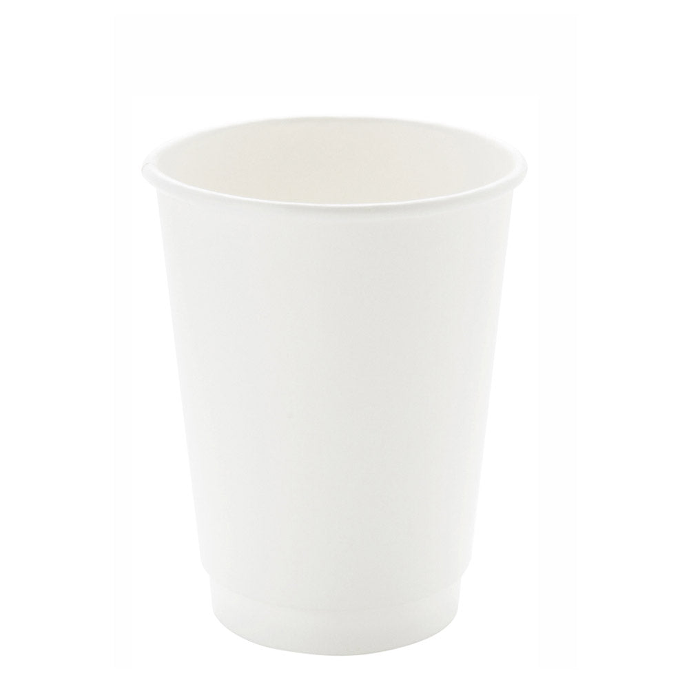 12 oz White Double Wall Paper Coffee Cups - 500 Count Bulk Box (3.5