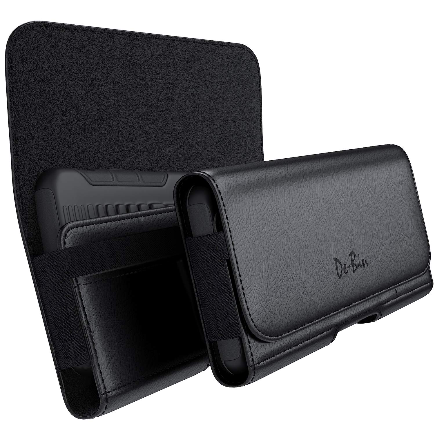 DeBin Universal Phone Holster Belt Clip - Compatible with iPhone 16/15/14/13/12/11/Xs/X/XR & Otterbox Commuter Case - Durable Cell Phone Holder with ID Card Pouch for Men (Black) - Perfect for Outdoor Activities, Work & Travel