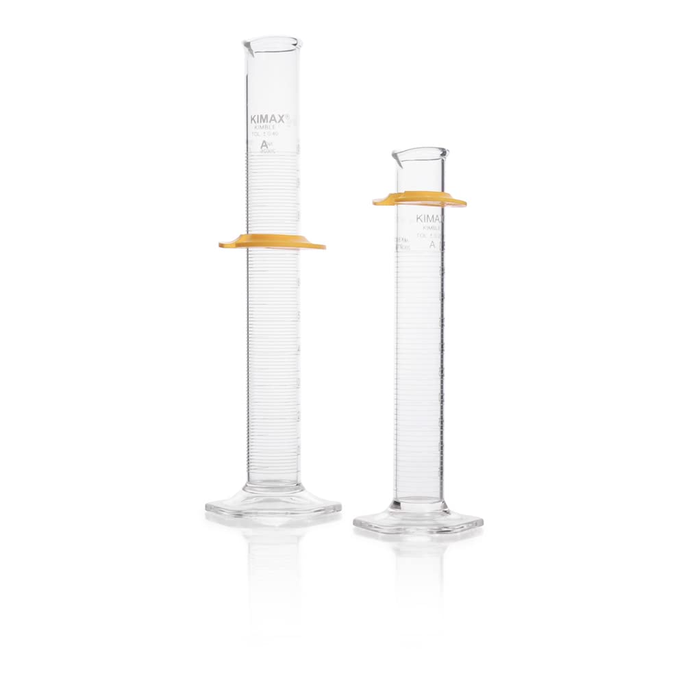 Kimble 20026-1000 Class A Certified Glass Graduated Cylinder - 1L Capacity (50-1000mL Graduations) - Case of 2 - Ideal for Chemistry Labs, Science Experiments & Precise Liquid Measurements