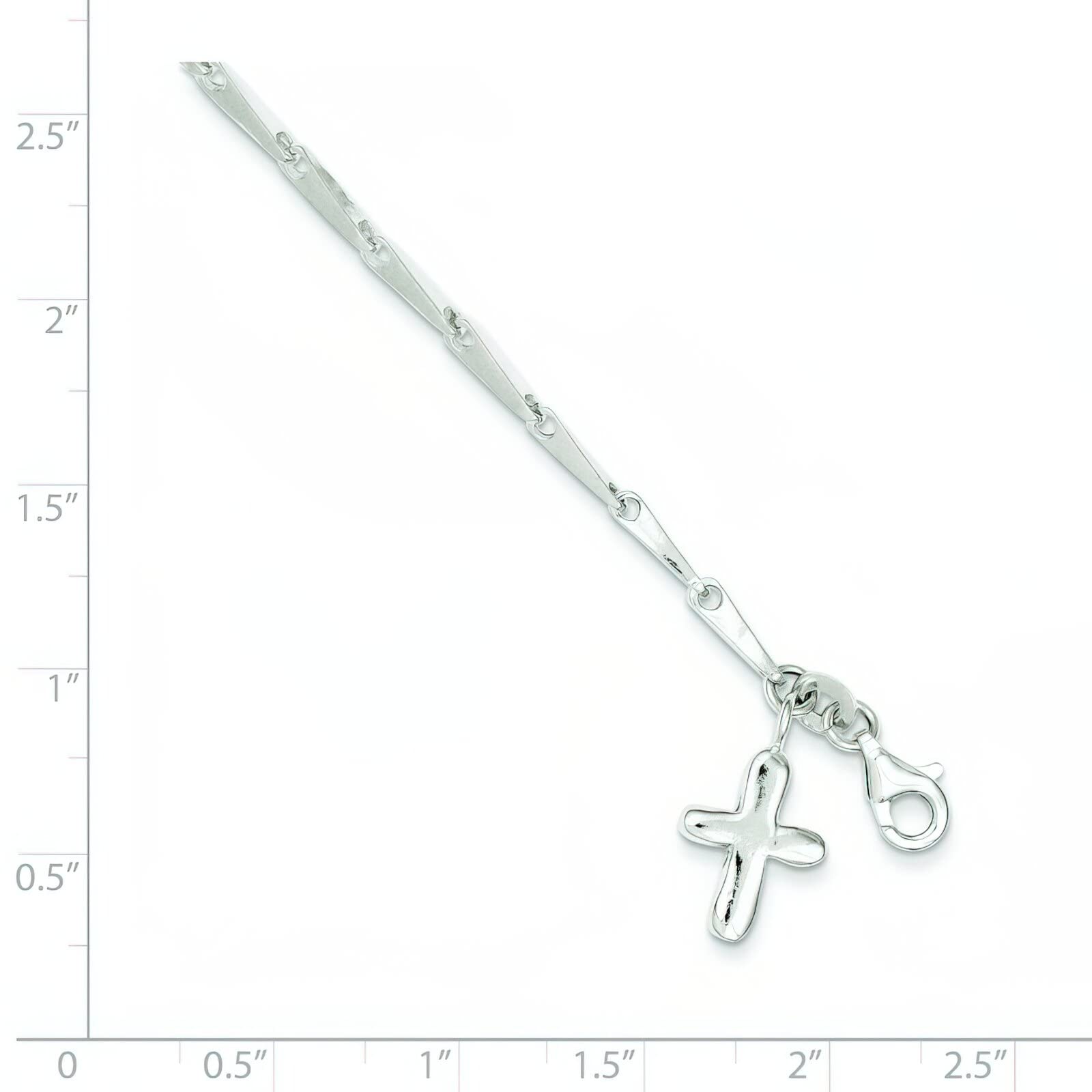 FindingKing Sterling Silver Polished Cross Charm Fancy Link Anklet Chain Jewelry 10