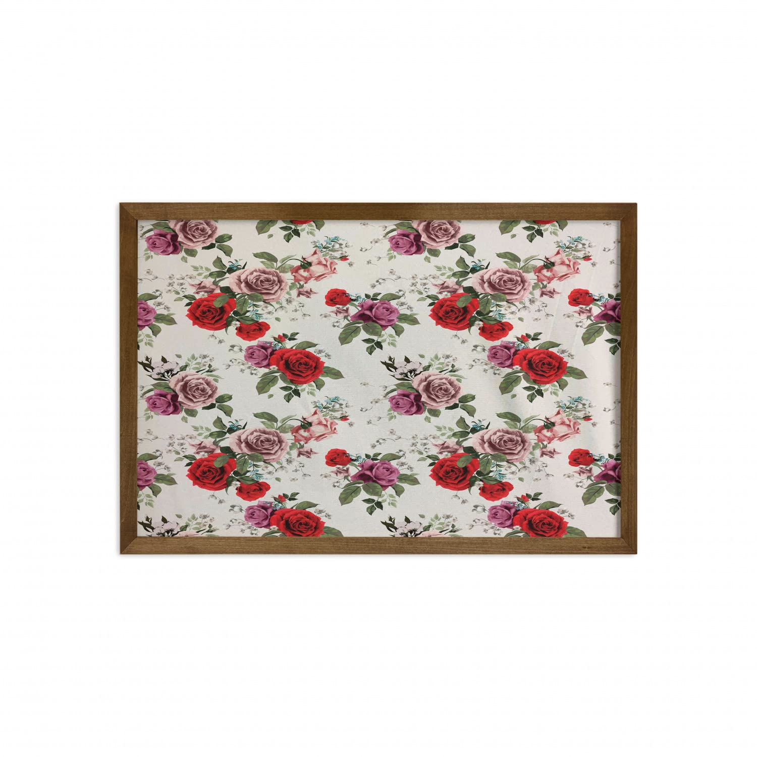 Ambesonne English Garden Floral Framed Wall Art - Romantic Roses Spring Love Themed Fabric Decor with Teak Wood Frame, 35