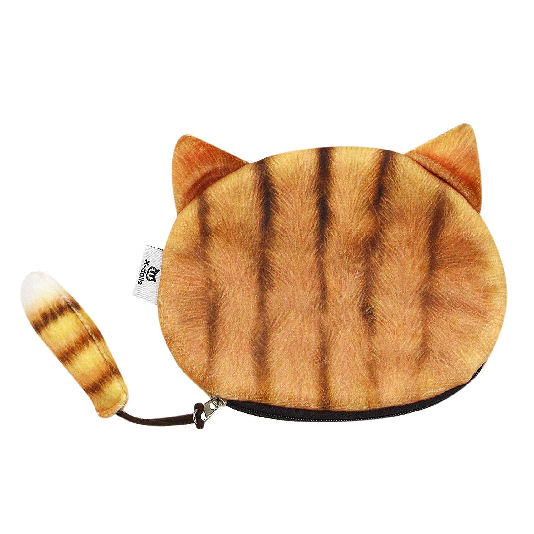3D Plush Cat Face Coin Purse - Cute Kitty Money Bag with Tail Zipper, Yellow Wallet for Cash & Cards | Perfect for Makeup Storage, Gift Giving & Cosplay Accessories