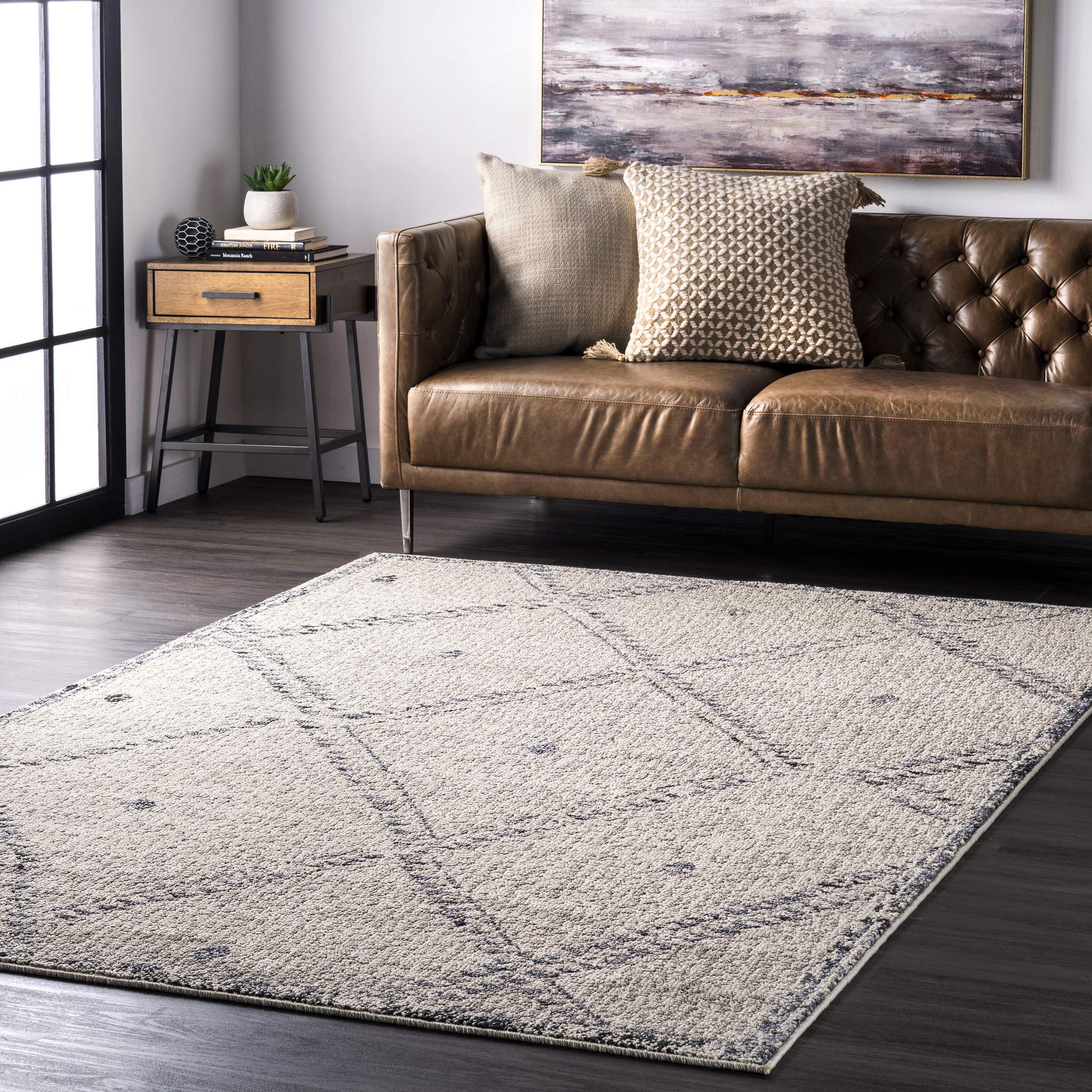 nuLOOM Blaine Dotted Diamond Accent Rug 3x5 Ivory - Soft Non-Slip Area Rug for Living Room, Bedroom & Dorm Decor