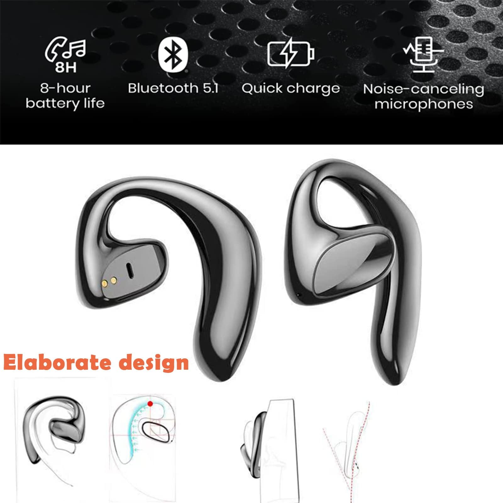 Wireless Bluetooth Bone Conduction Headphones - Open Ear Wrap Around Over-Ear Earbuds with Ear Hook & Mic | Perfect for Running, Cycling, Workouts & Outdoor Activities