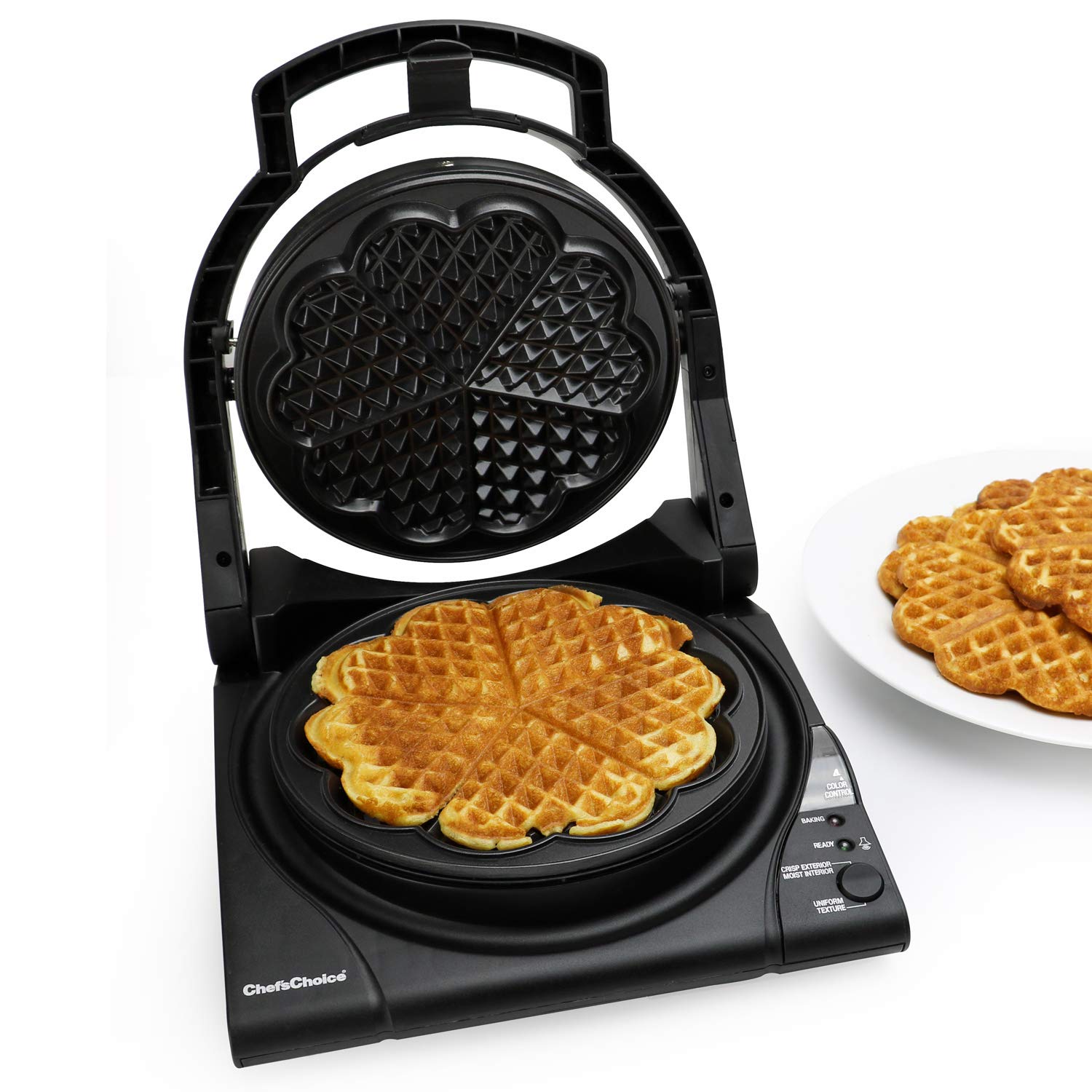 Chef’sChoice 840 WafflePro 5-Slice Waffle Maker with Taste & Texture Selector - Nonstick Easy-Clean Plates, Traditional Heart Design, Silver - Perfect for Breakfast, Brunch & Family Gatherings