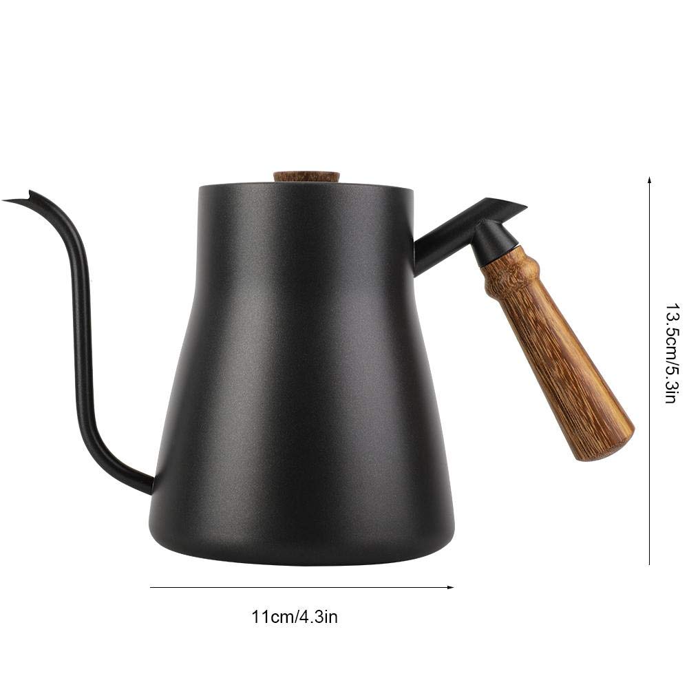 Premium Stainless Steel Coffee Teapot - 850ml Drip Over Kettle with Wooden Handle for Pour Over Coffee & Loose Leaf Tea | Ideal for Home, Office & Cafe Use | No Thermometer Included