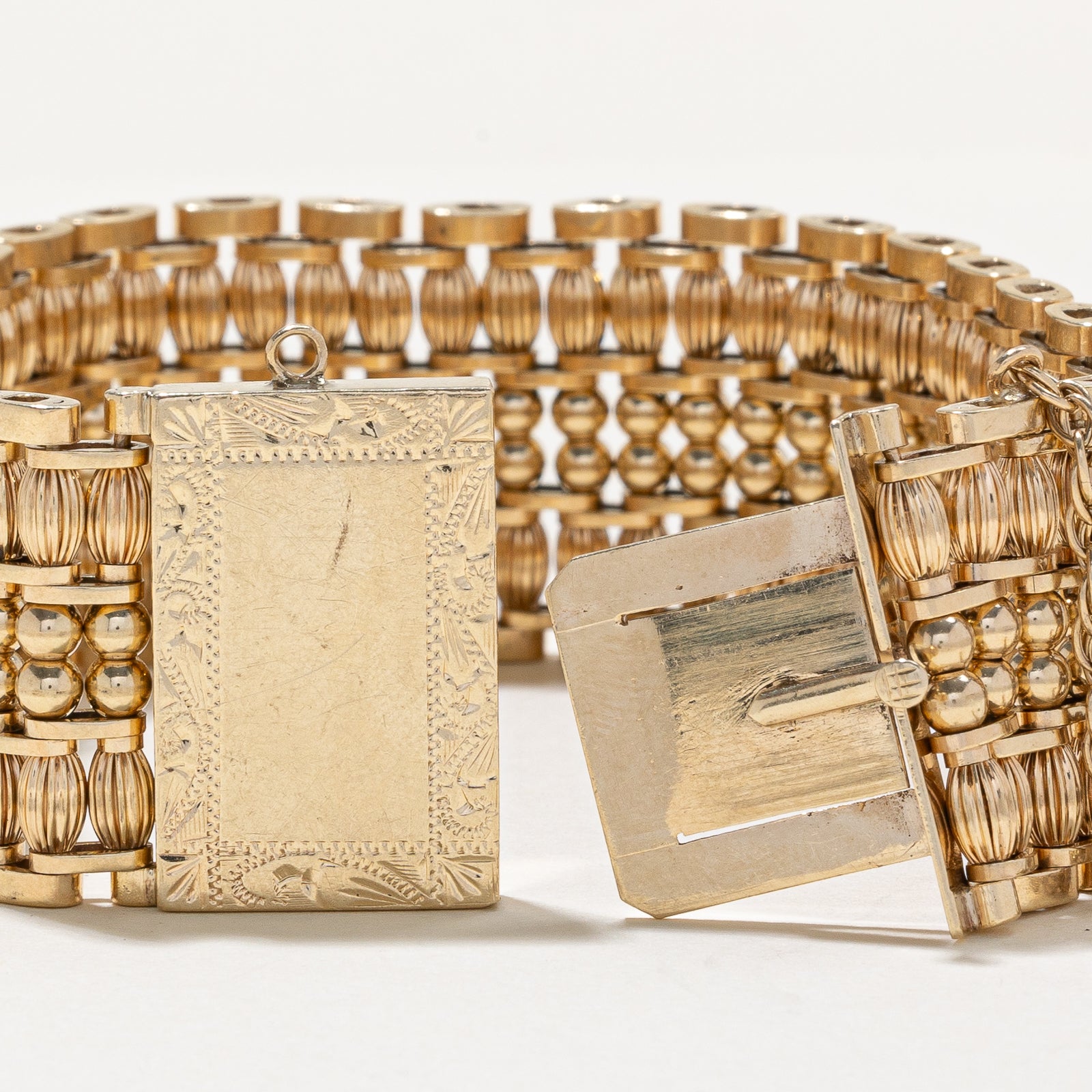 14K Yellow Gold Ornate Beaded Bracelet for Women | 25.07mm Adjustable Length | Elegant Jewelry Gift for Birthday, Anniversary & Special Occasions