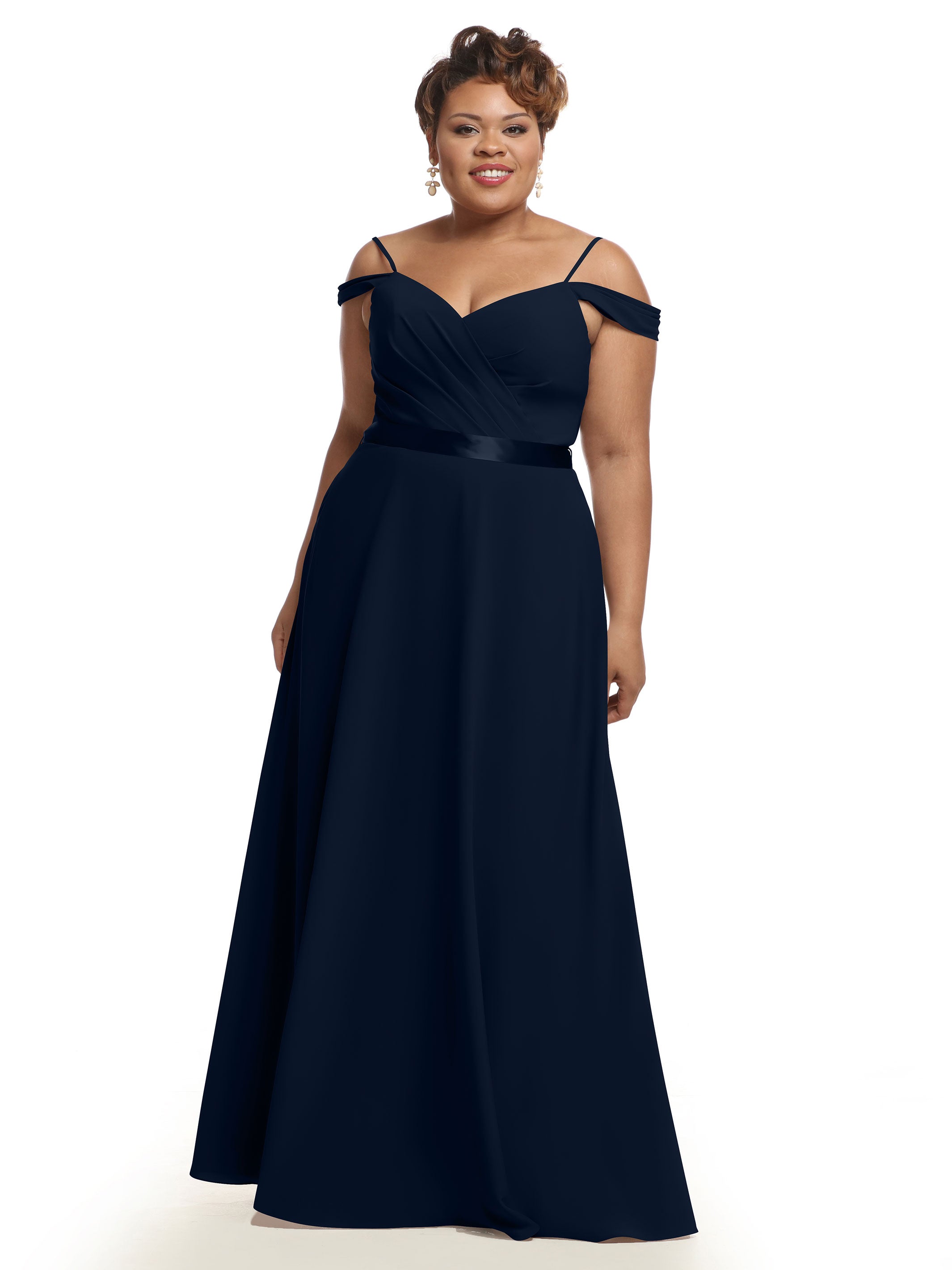 Elegant Off-The-Shoulder Stretch Chiffon A-Line Bridesmaid Dress with Sash - Perfect for Weddings, Formal Events & Special Occasions