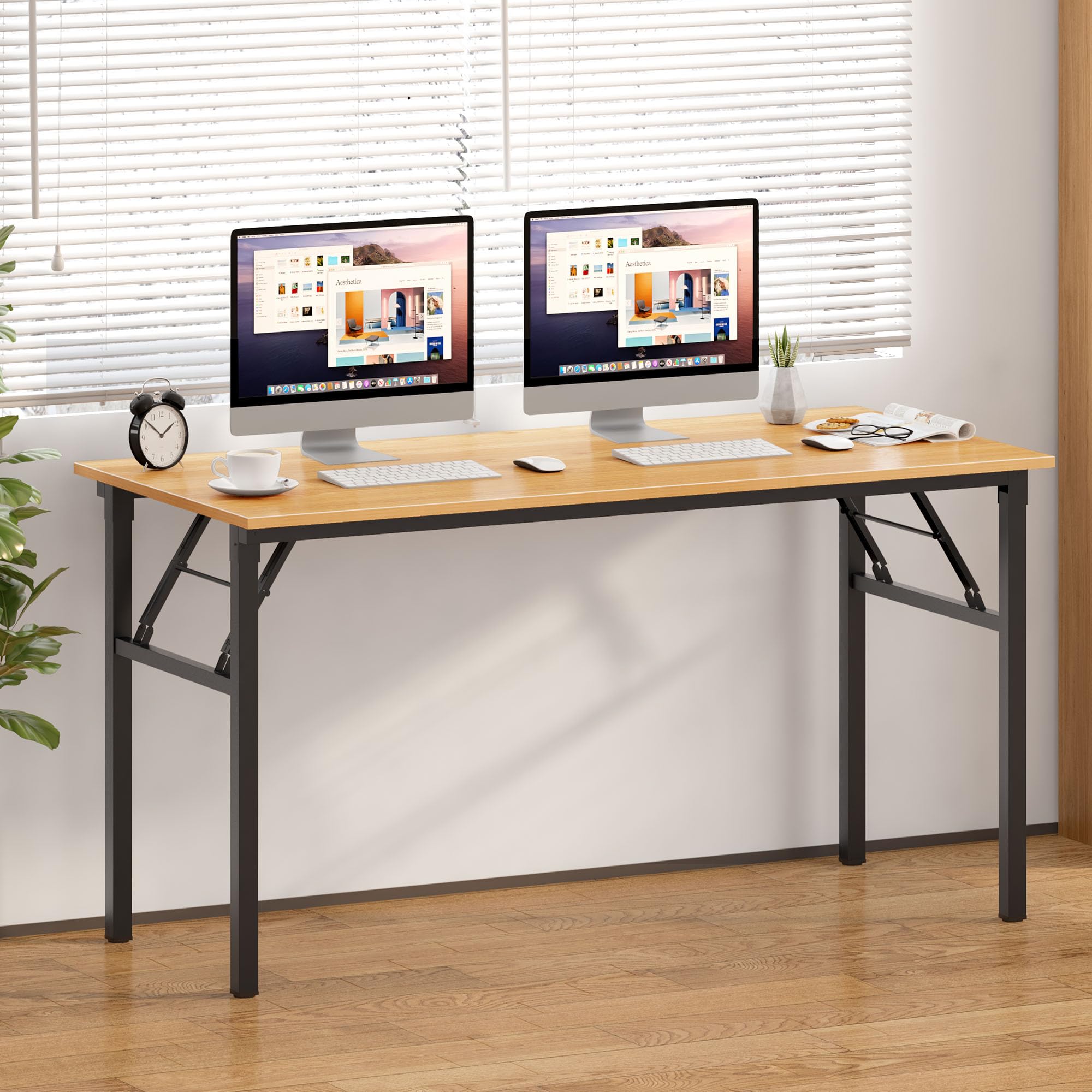 60 Inch Large Home Office Desk - Sturdy Foldable Computer Desk for Work & Gaming, No Assembly Required | Perfect for Small Spaces & Remote Work