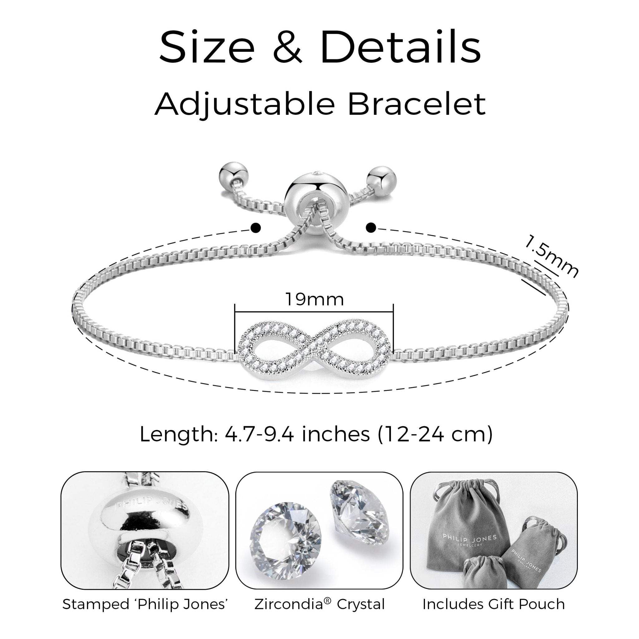 Philip Jones Silver Infinity Friendship Set with Zircondia® Crystals - Perfect Gift for Best Friends