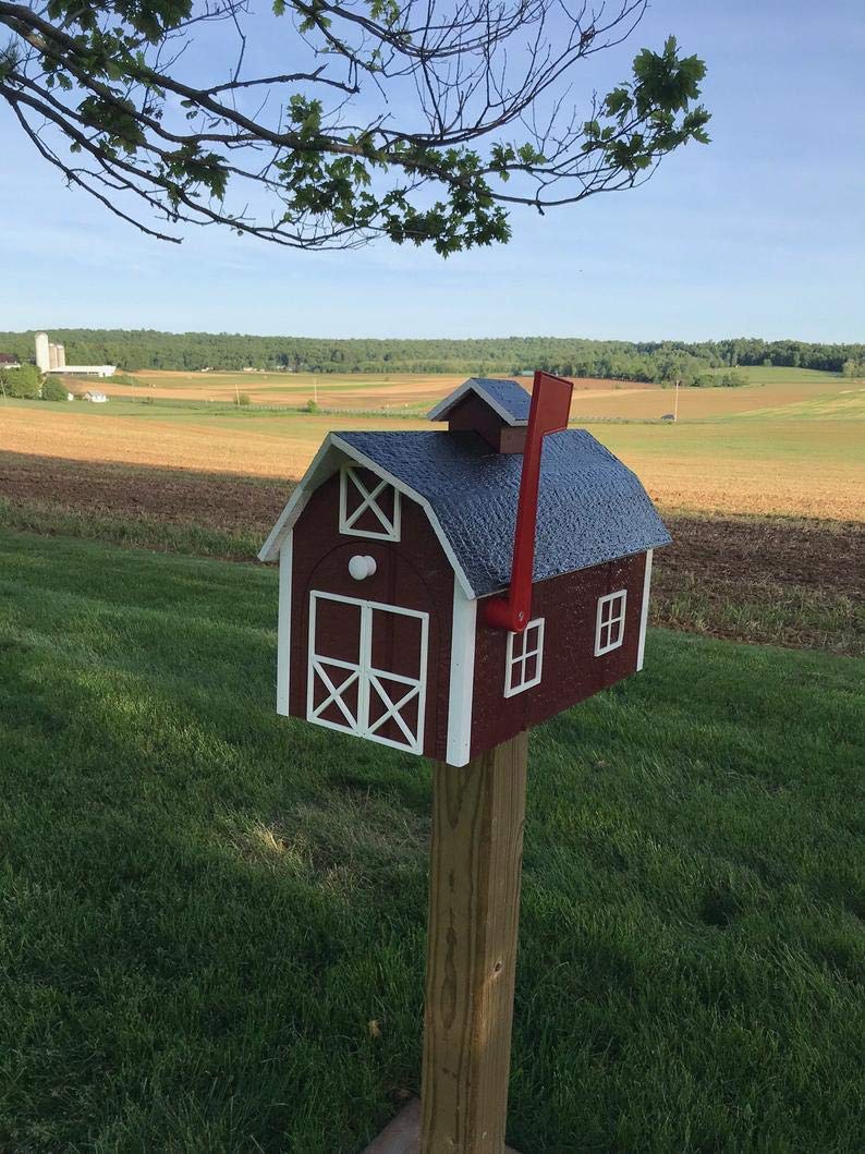 Amish-Made Traditional Barn Style Mailbox - Rustic Outdoor Decor for Farmhouse, Countryside & Rural Homes | Durable Weatherproof Mailbox for Driveway, Garden & Front Yard