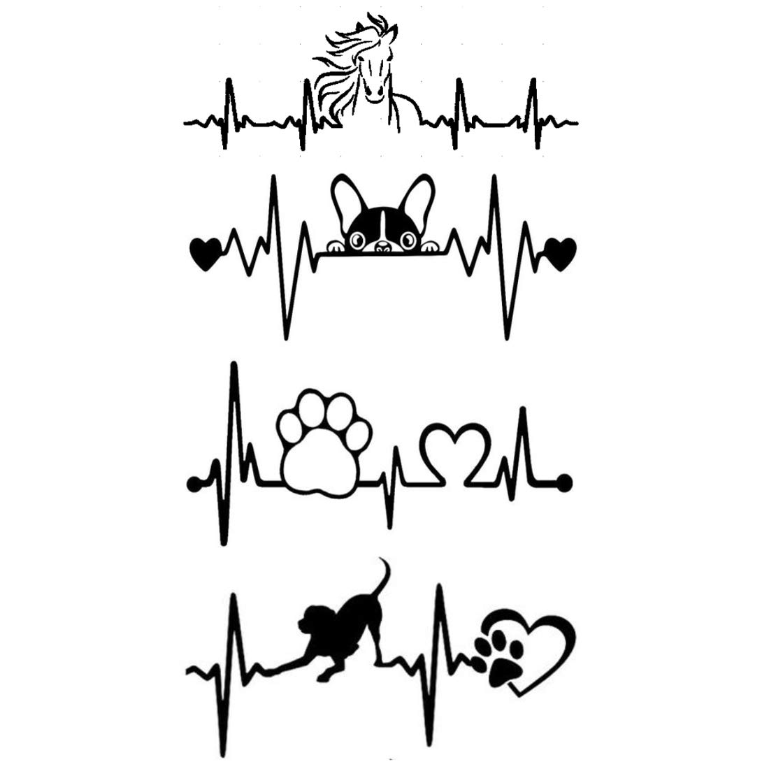 Waterproof Animal Heartbeat Paw Print Temporary Tattoos for Women & Men - 11x6 cm Fun Body Art for Parties, Festivals & Special Occasions