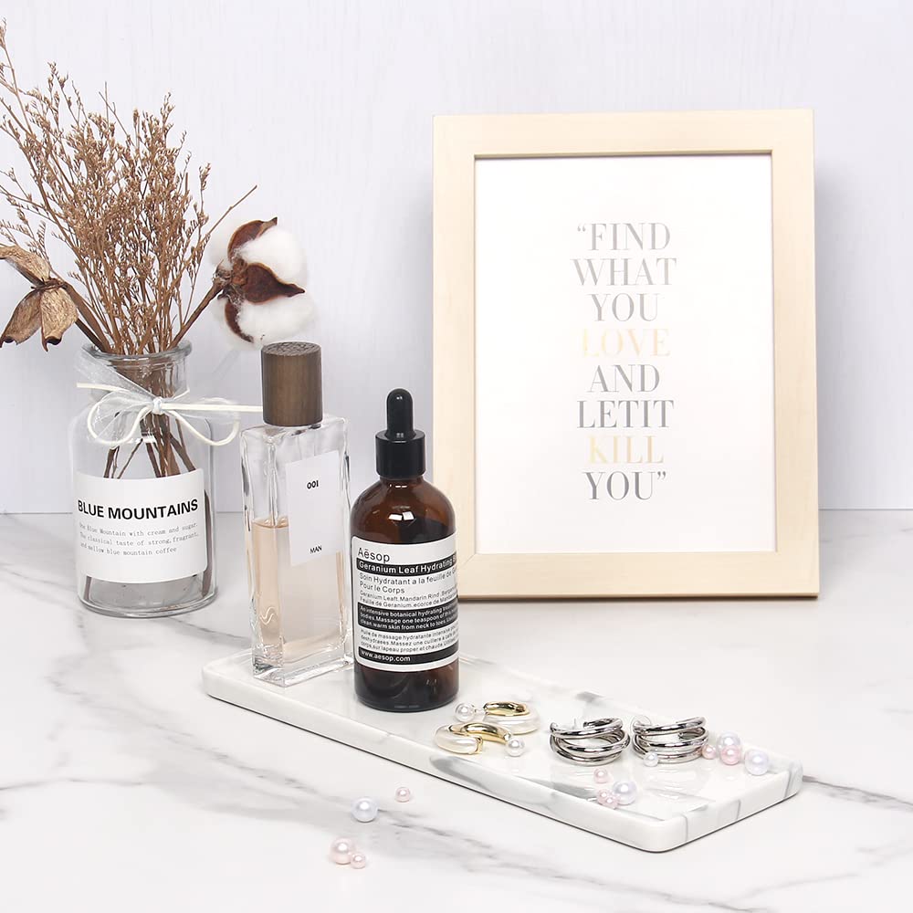 Ceramic Rectangle Makeup Vanity Tray - Marble Style Bathroom Organizer for Jewelry, Soap, Perfume & Cosmetics | Extra Large Gray Ring Dish & Dresser Tray | Perfect for Spa Days, Home Decor & Gift Giving