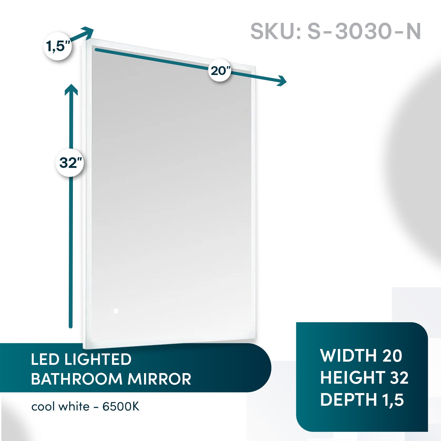 Aquadom Edge 84x32 Inch LED Lighted Bathroom Mirror with Anti-Fog, Dimmable Touch Control - Perfect for Vanity, Makeup, Shaving & Modern Bathroom Decor