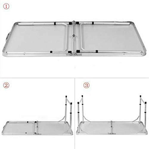 U-Kiss 4ft Aluminum Folding Picnic Table - Adjustable Height, Portable & Lightweight with Carry Handle - Perfect for Indoor/Outdoor, Camping, BBQ, Beach & Tailgating Parties