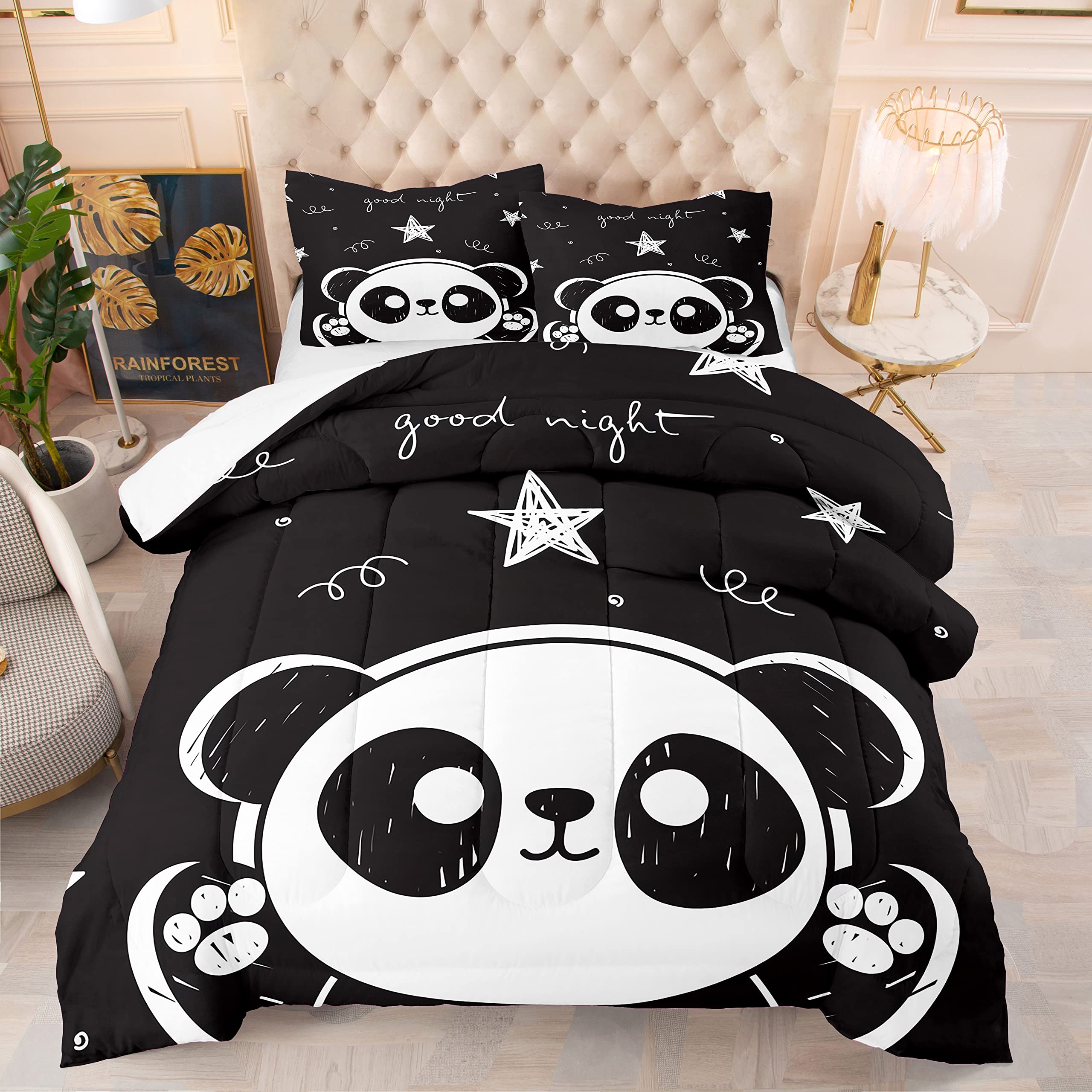 Soft Microfiber Panda Comforter Set Full Size for Kids & Teens - 3D Animal Theme Bedding with 1 Comforter & 2 Pillow Shams (4002) | Perfect for Boys & Girls Bedrooms, Dorm Rooms & Cozy Sleepovers