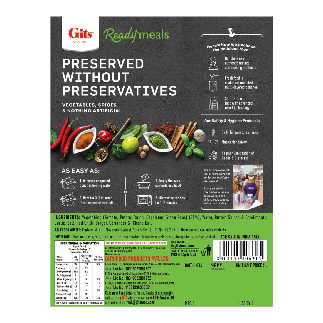 Gits Ready to Eat Pav Bhaji - Authentic Indian Vegetarian Street Food (300g) | Microwaveable Heat & Eat Meal | Perfect for Quick Lunches, Office Meals & Late Night Snacks