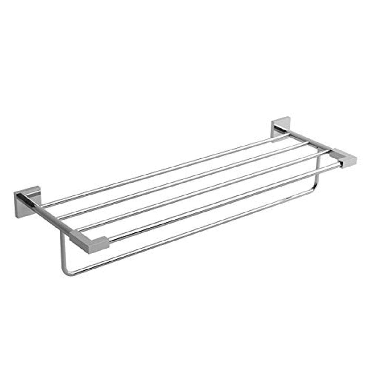 Riobel KS9C 24-Inch Chrome Bathroom Towel Bar with Shelf - Modern Space-Saving Storage for Small Bathrooms & Powder Rooms