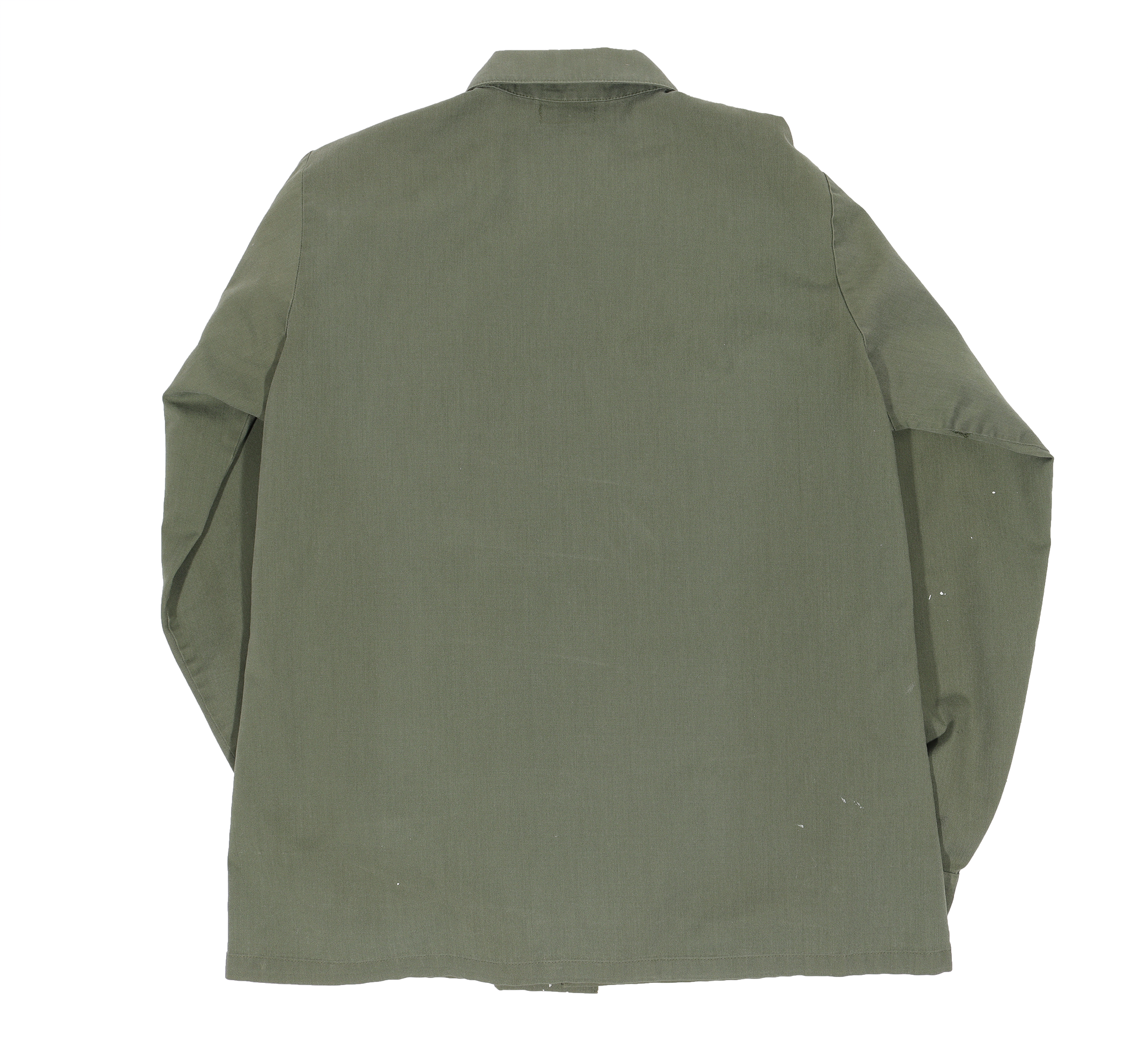 Vintage 1970s Military Army Paint Splatter Work Shirt - Retro Distressed Style for Men, Casual Wear & Costume Parties