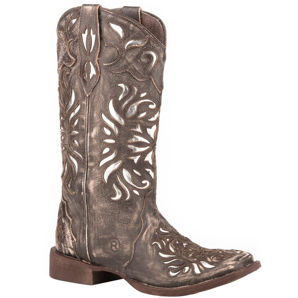 ROPER Women's Brown Leather Belle II Sanded Cowboy Boots Size 8 - Western Style Ankle Boots for Country Dancing, Rodeo & Casual Outfits