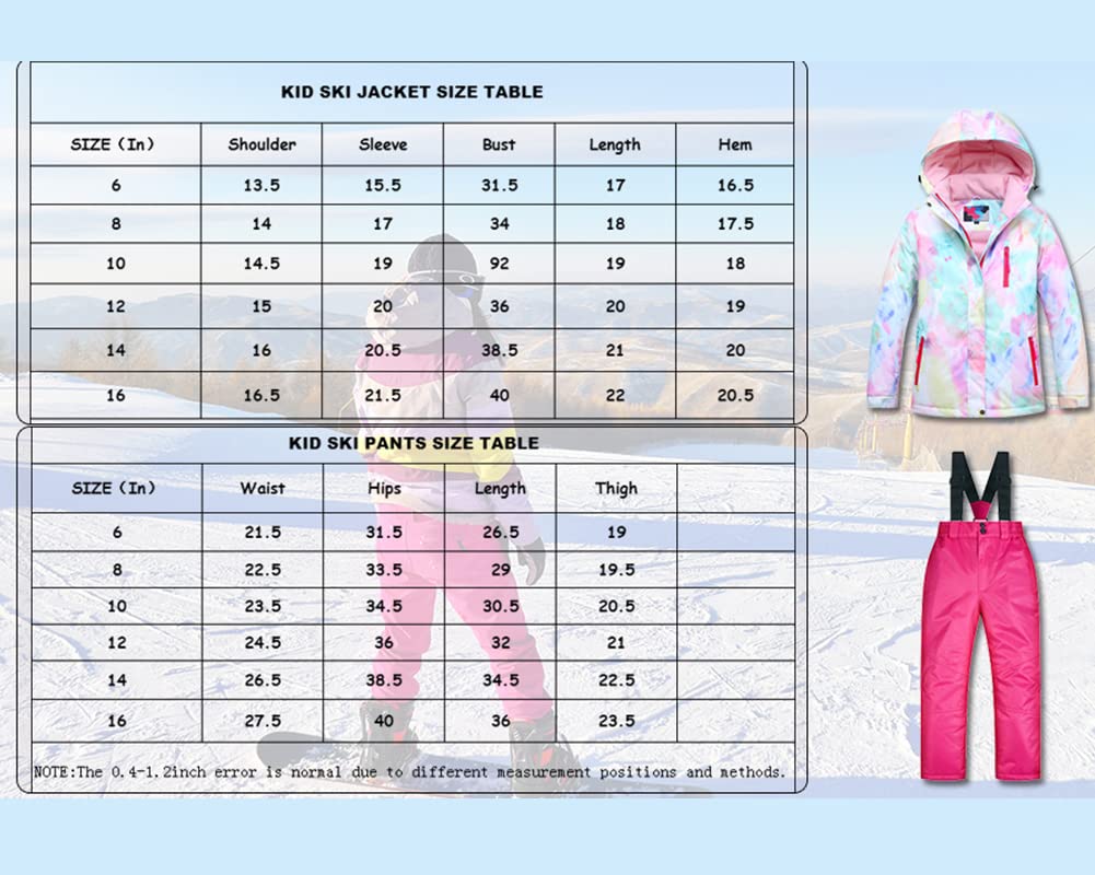 SEARIPE Girls Waterproof Ski Jacket and Pants Set - Winter Warm Snowsuit for Kids & Toddlers - Outdoor Snowboarding, Skiing, and Winter Play