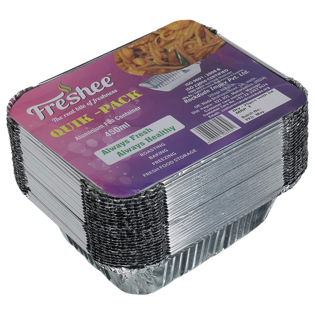 Freshee 25-Pack 450ml Aluminum Disposable Food Containers with Lids - Silver Foil Takeout Containers for Meal Prep, Leftovers & Party Catering