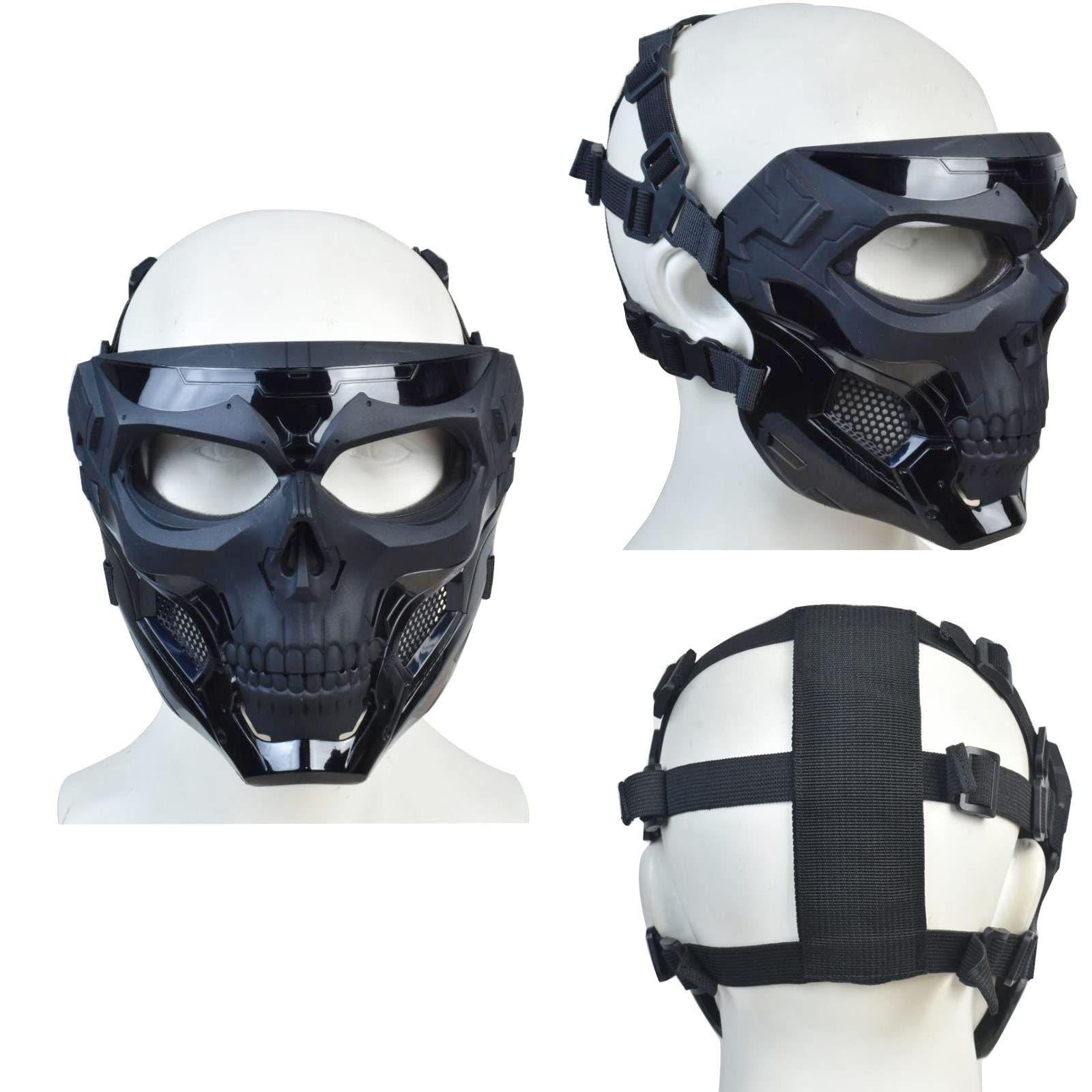 Tactical Full Airsoft Mask & Helmet Set with Noise Cancelling Headset - Full Face Skull Mask with Clear Goggles for Paintball, Airsoft & Military Training - Perfect for Outdoor Sports, Combat Games & Tactical Protection