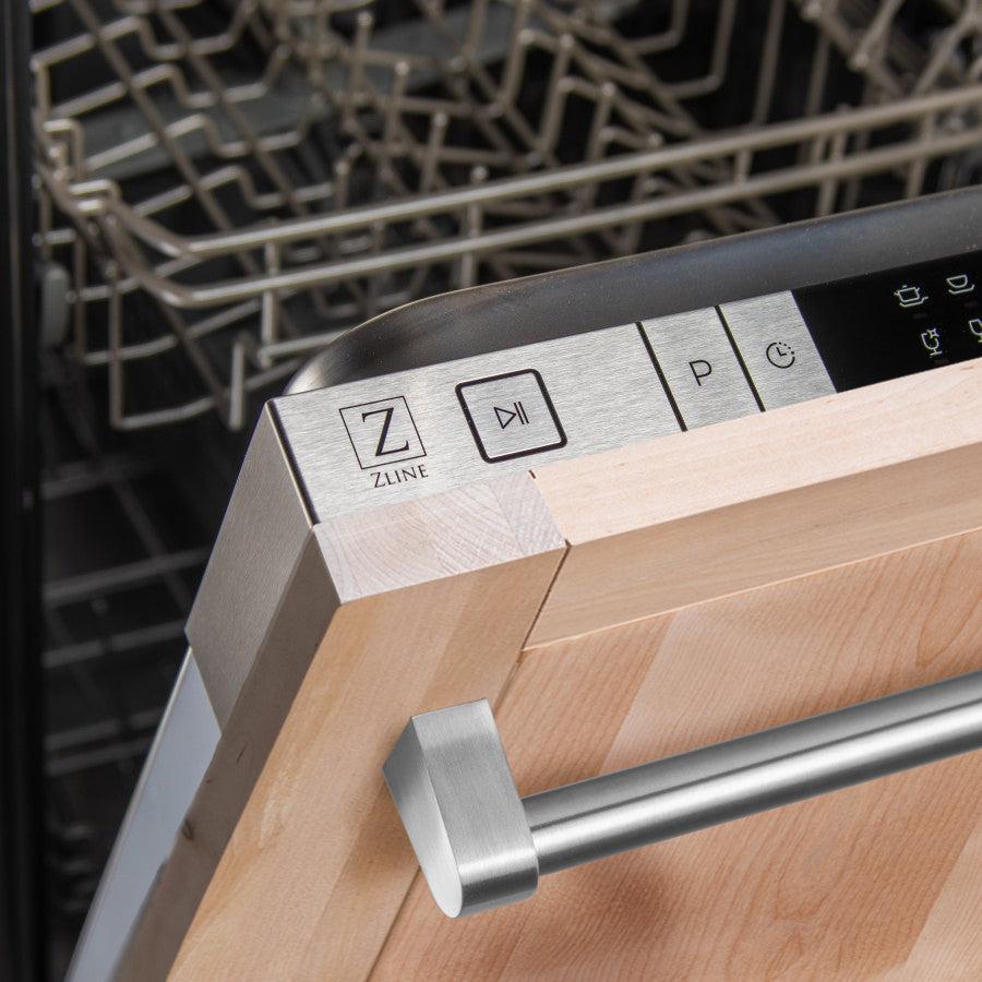 ZLINE 24 Inch Top Control Dishwasher with Unfinished Wooden Panel & Traditional Handle - Ultra Quiet 52dBa (DW UF H 24) - Perfect for Rustic Kitchens & Open Concept Homes