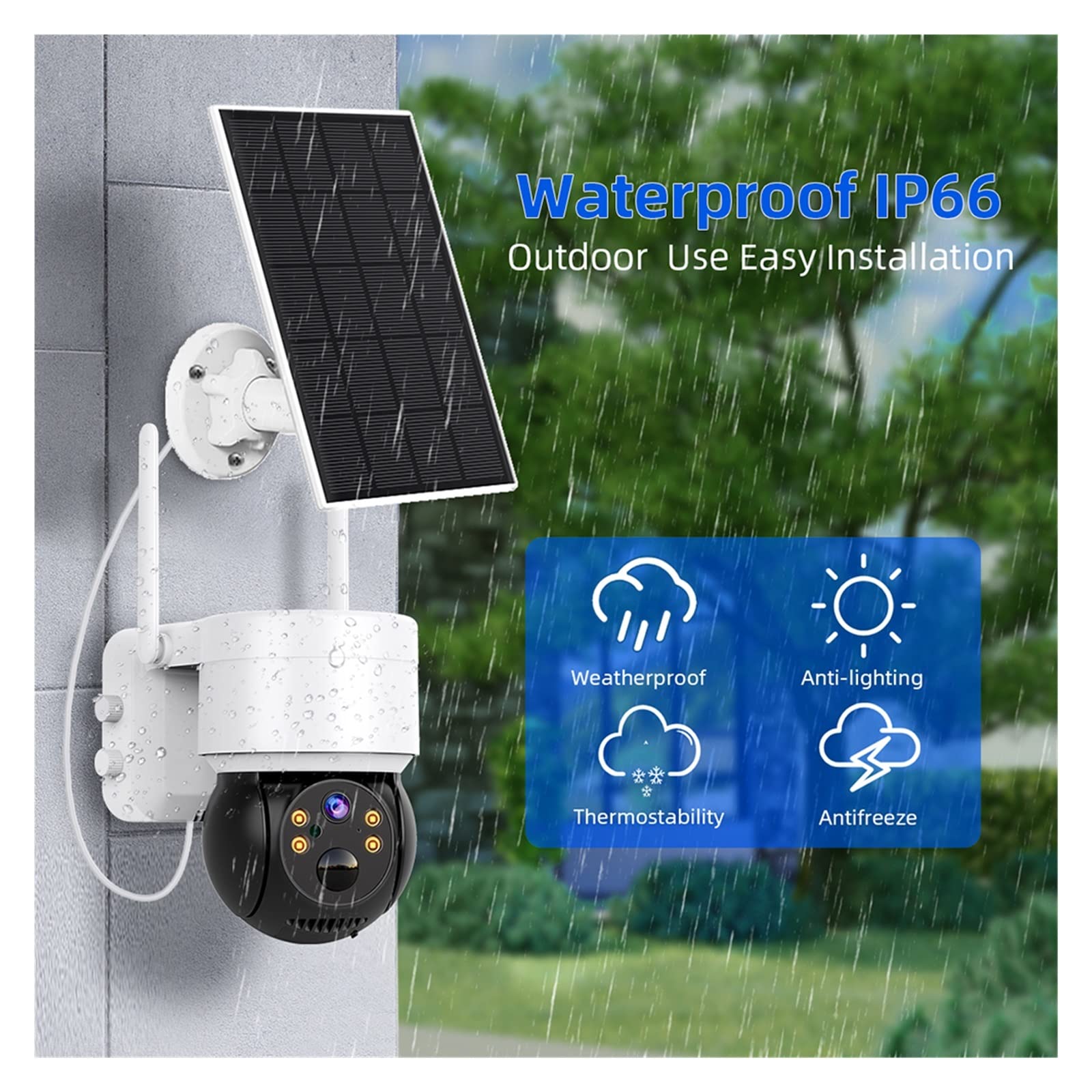 SilteD Solar Security Camera Outdoor - 1080P HD Wireless WIFI PTZ Surveillance with PIR Human Detection, 2MP Solar-Powered Battery Camera (No SD Card Included) - Ideal for Home, Yard, and Business Security Monitoring