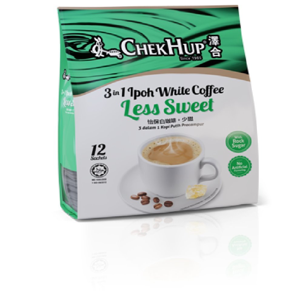 Chek Hup 3-in-1 Ipoh White Coffee Instant Coffee Mix - Less Sweet Version (15 Sticks/Pack) - Malaysian Premium Coffee for Office, Home & Travel