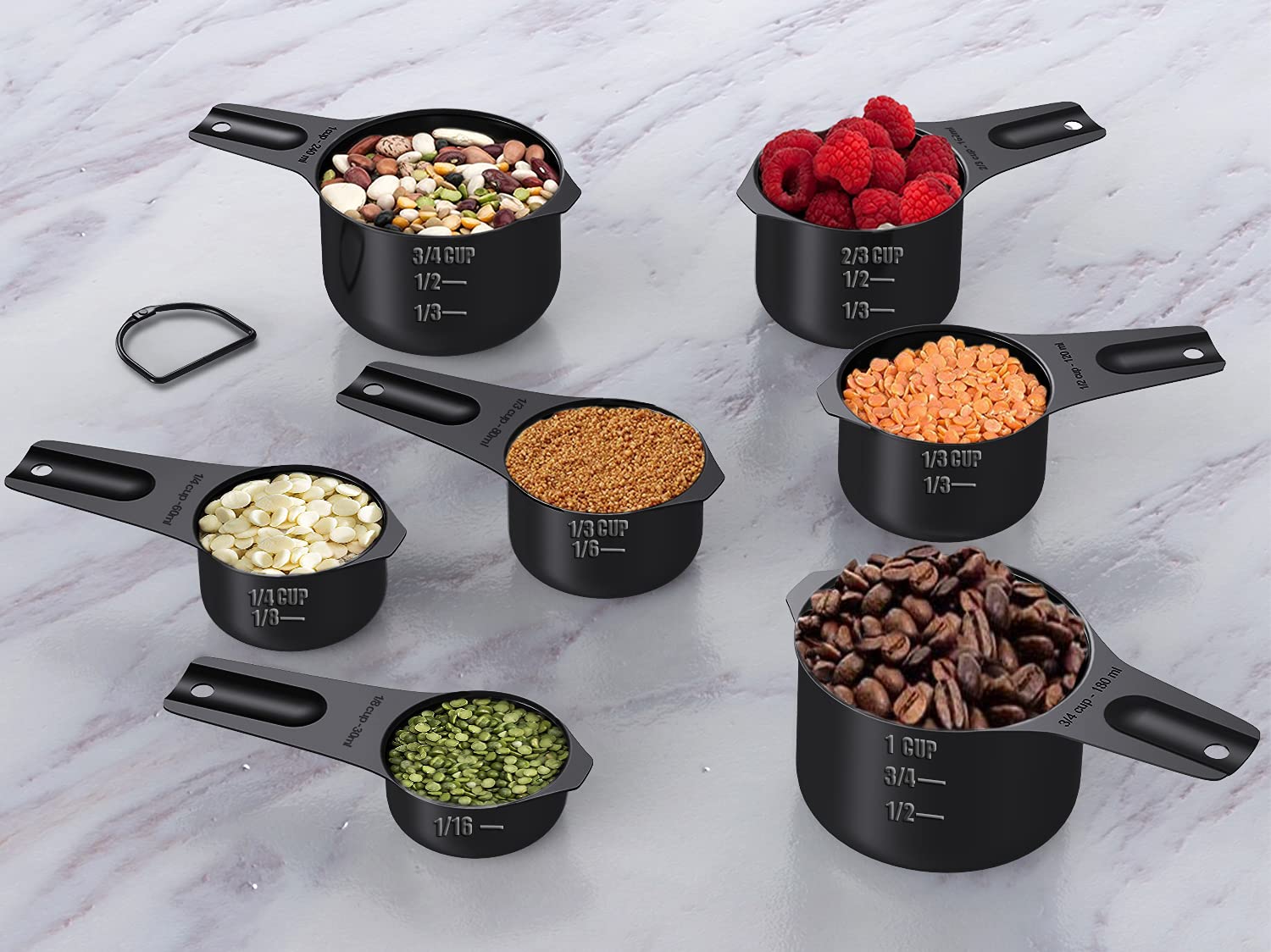 Wildone 21-Piece Black Measuring Cups and Spoons Set - 7 Stainless Steel Measuring Cups, 8 Double-Sided Measuring Spoons, 1 Leveler & 5 Mini Spoons for Baking, Cooking, and Meal Prep | Perfect for Home Chefs and Bakers
