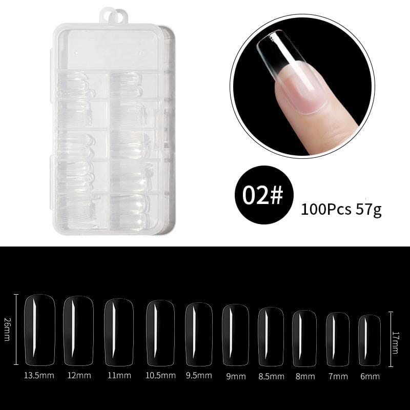 100Pcs Clear Acrylic Nail Tips - Long Coffin Fake Nails for Gel Polish & Nail Art - Perfect for DIY Manicure, Salon & Party Looks