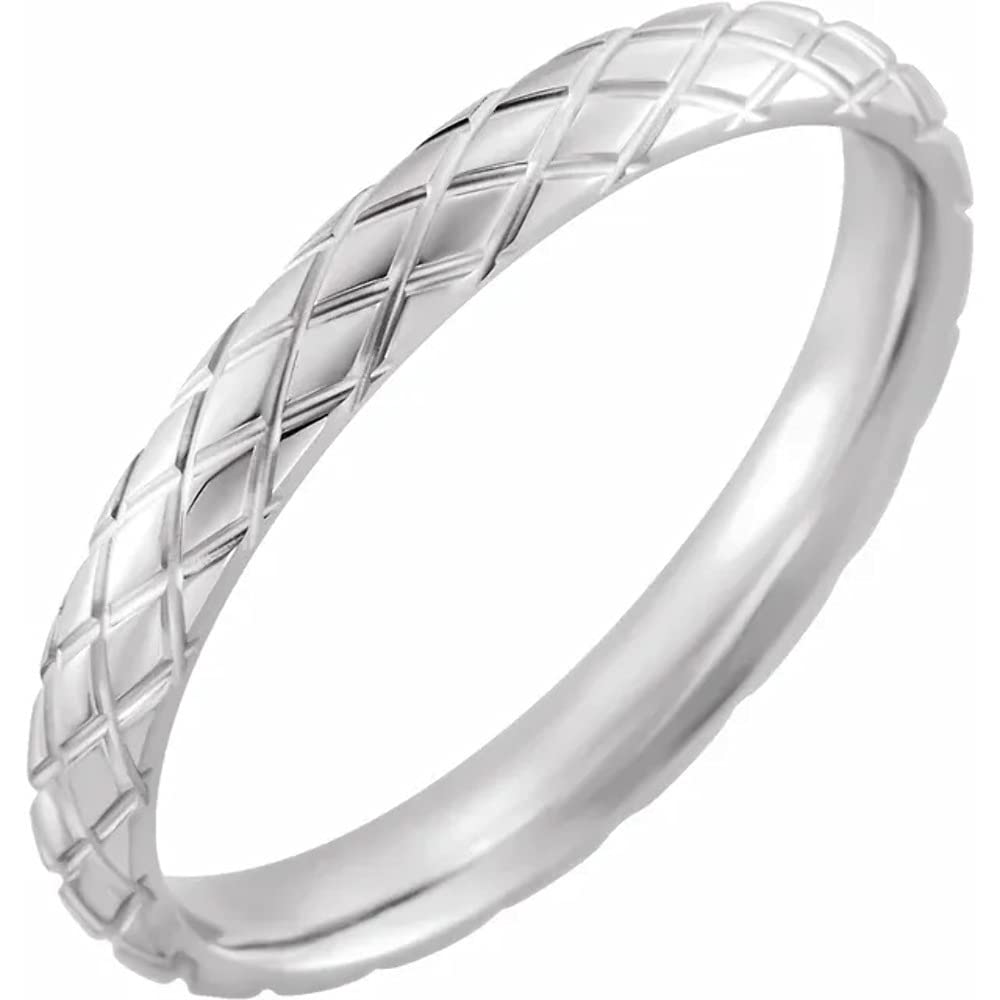 Comfort Fit 3mm Sterling Silver Wedding Band for Men & Women - Polished Rhombus Pattern Ring for Everyday Wear & Special Occasions