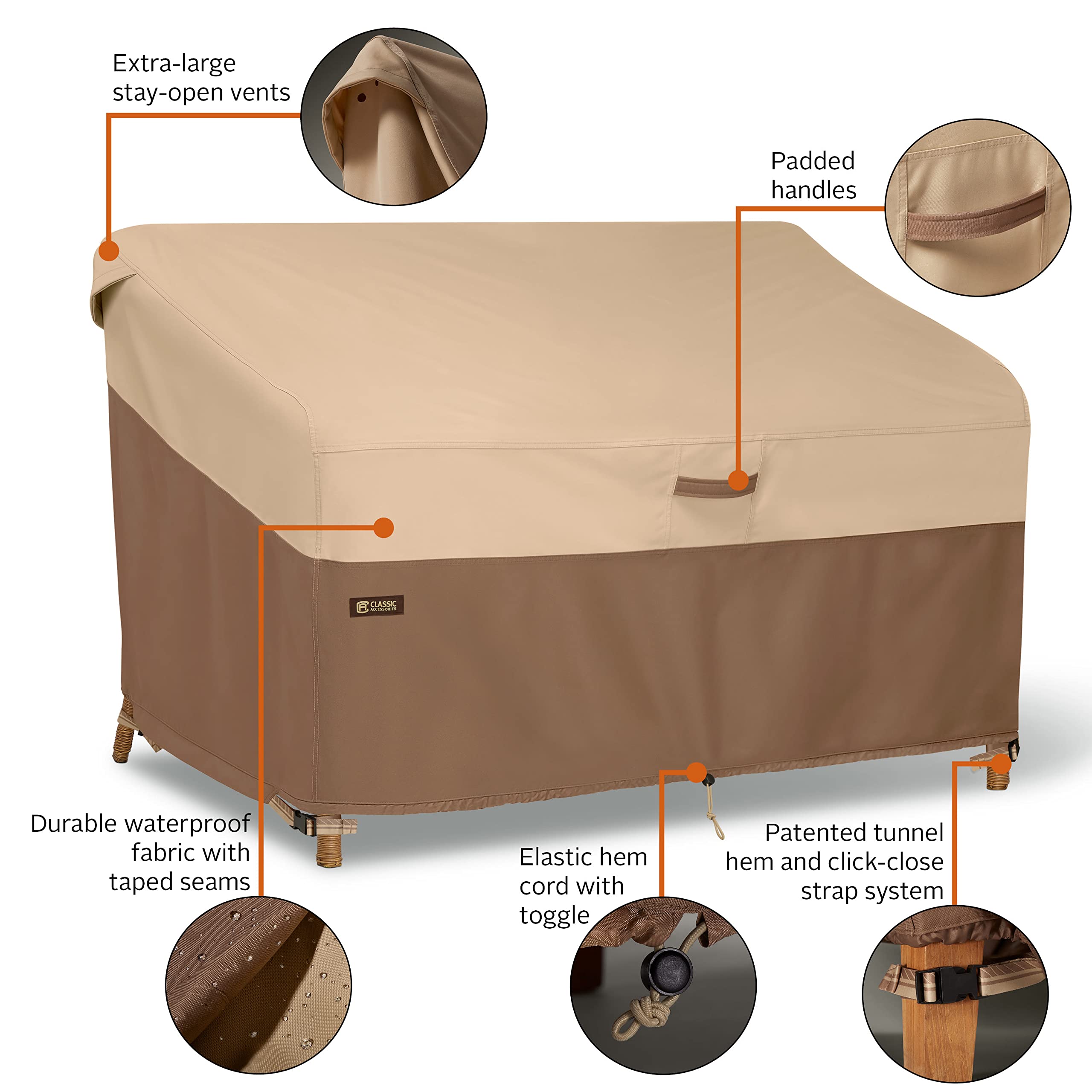 Classic Accessories Veranda's Best Waterproof Patio Sofa/Loveseat Cover 58x33x32 Inch – Durable Outdoor Furniture Protection for All Seasons