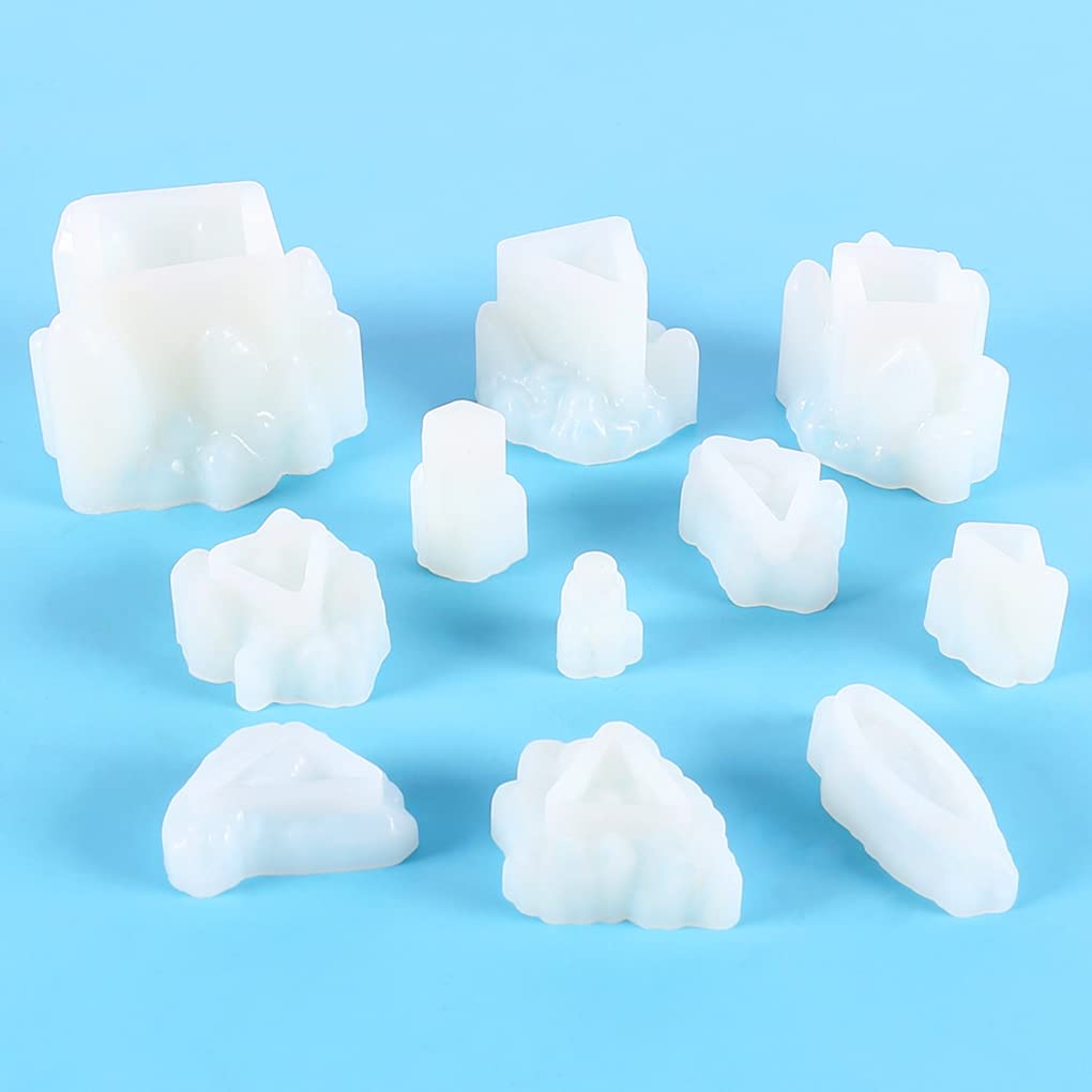FineInno 8-Piece Crystal Resin Molds Set - Premium Silicone Cluster Molds for DIY Jewelry, Epoxy Crafts, Candles & Isomalt - Druzy Gem & Iceberg Molds for Resin Art, Home Decor & Gift Making