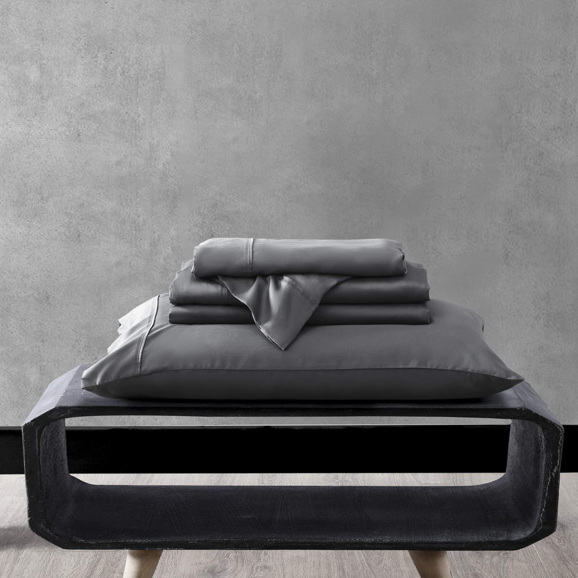 Valeron 100% Tencel Modal Sateen Woven Sheet Set - Luxuriously Soft, Breathable & Cooling Beech Tree Fiber Bedding - King Size Charcoal Grey - Perfect for Hot Sleepers & All-Season Comfort