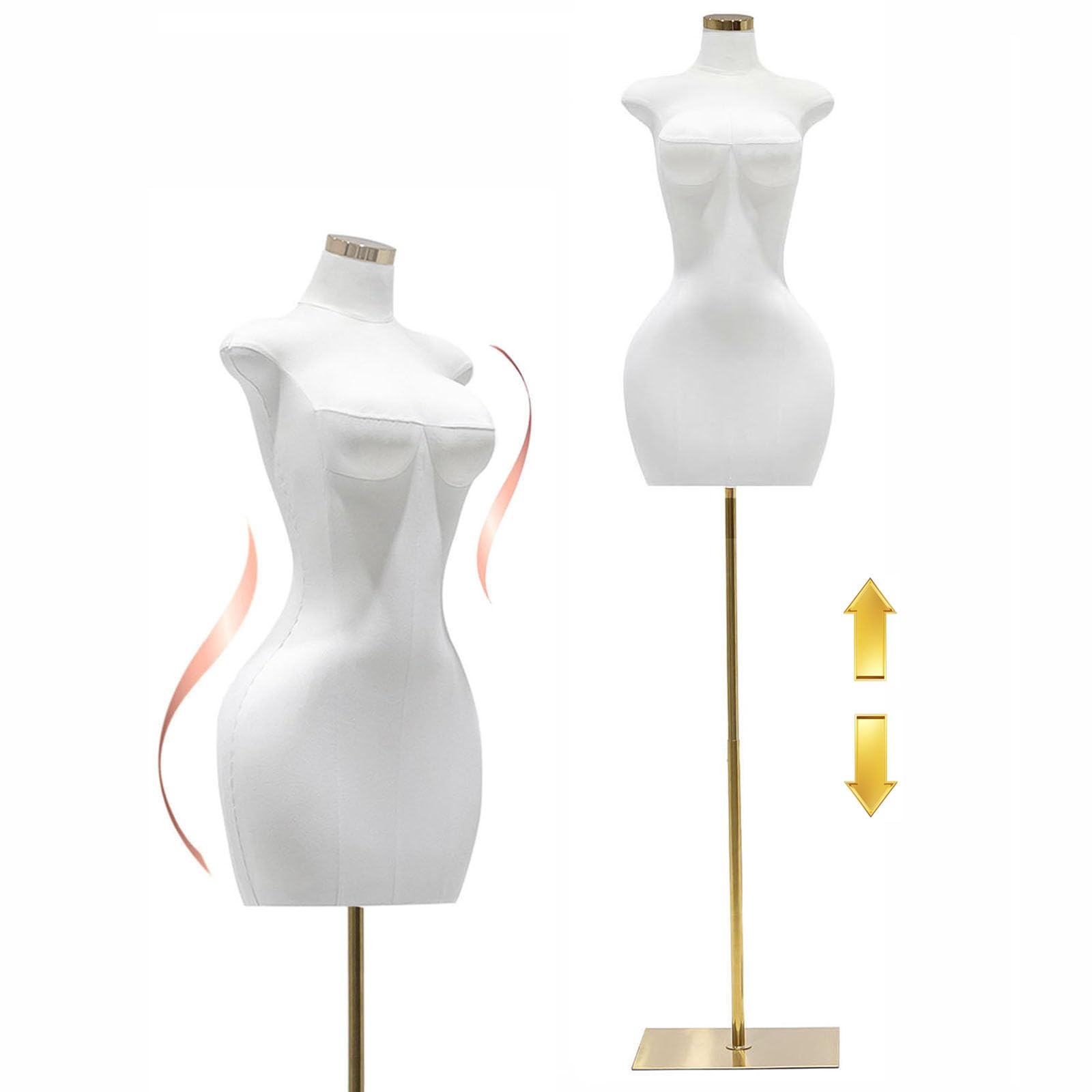 Plus-Size Adjustable Female Mannequin Torso - 61-76.8in Dress Form with Metal Base for Clothing Stores & Tailors | Perfect for Fashion Display, Fitting, and Design Studios | Ideal for Dresses, Blouses, and Retail Visual Merchandising