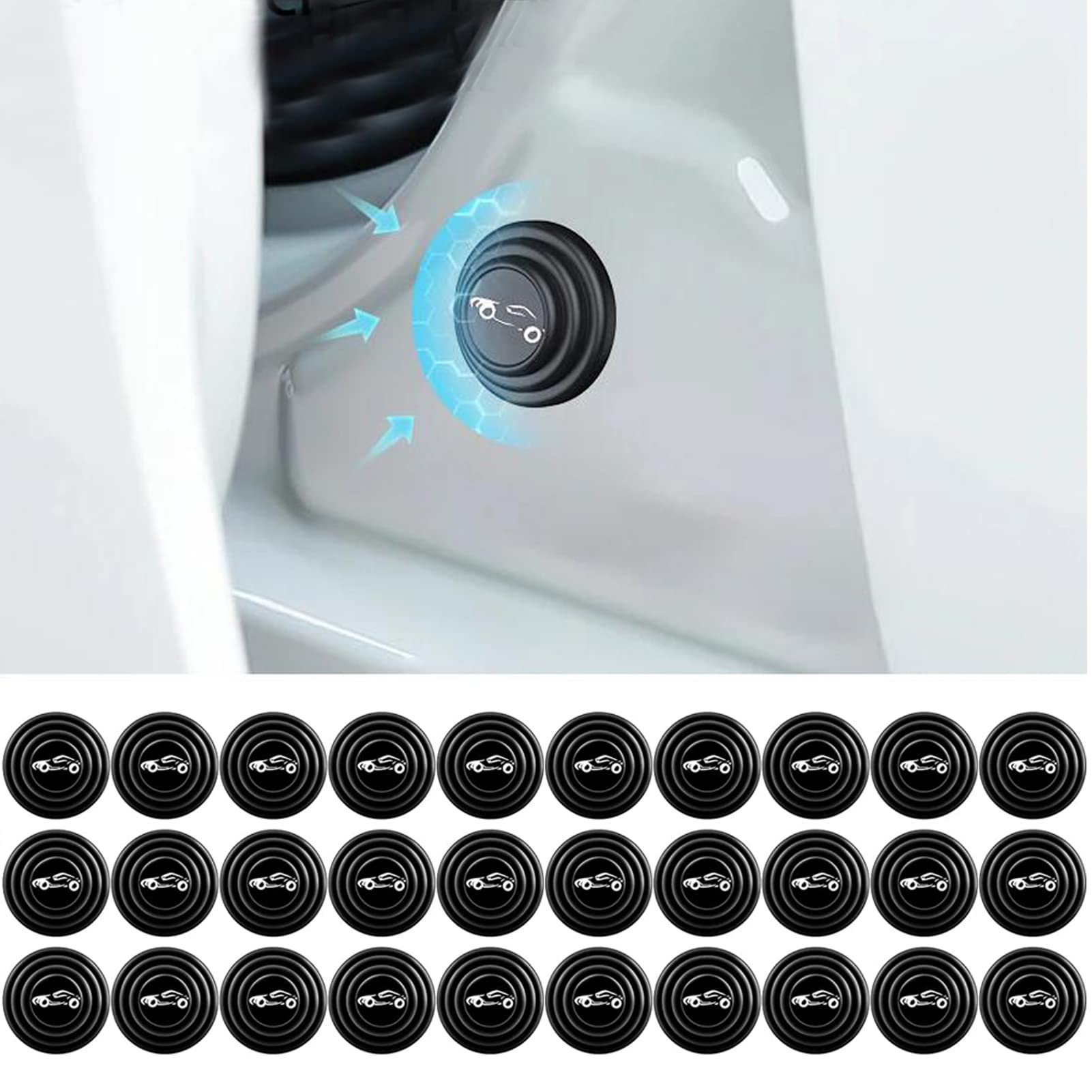 30PC Car Door Shock Absorbing Gasket Protectors - Anti-Collision, Soundproof & Edge Guards for Vehicle Doors (Black) | Perfect for Parking Lots, Garages & Daily Commute Protection