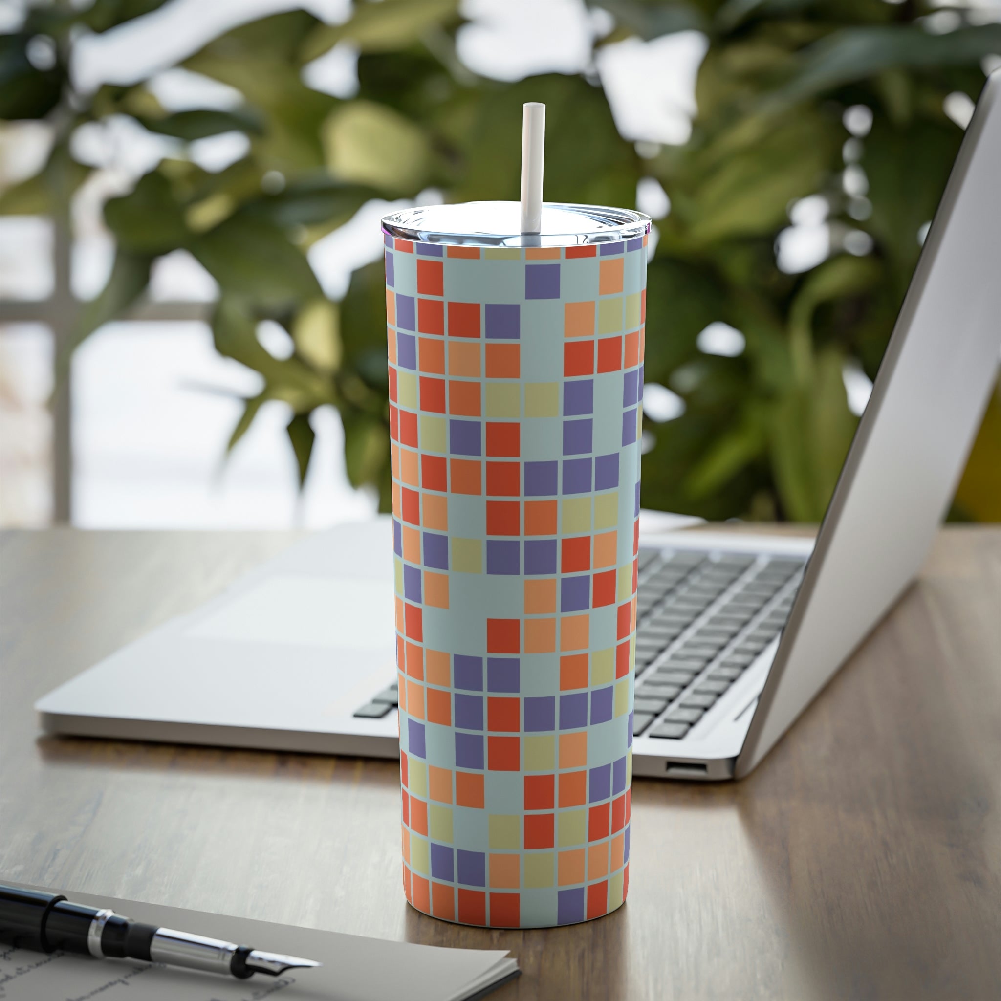 Floral Skinny Stainless Steel Tumbler with Straw - 20oz Insulated Iced Coffee Cup - Perfect for Office, Travel & Outdoor Activities