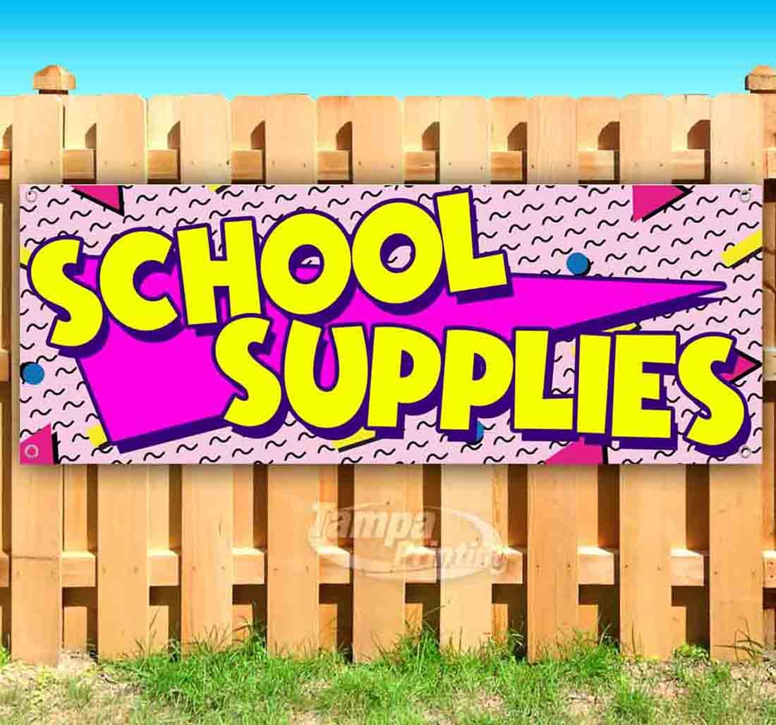 13 oz Heavy-Duty Vinyl School Supplies Banner - Single-Sided with Metal Grommets | Durable Non-Fabric Sign for Classroom Decor, School Events & Office Organization